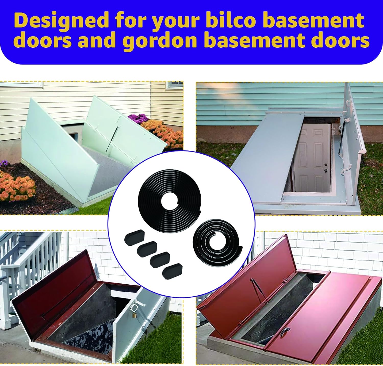 Compatible with Bilco Basement Door Weatherstrip Kit - 1 U Shaped Gasket, 1 Bulb Trim Gasket, 4 Cap Seal Pads Easy Installation, Replacement for Bilco Basement Door Seal Kit