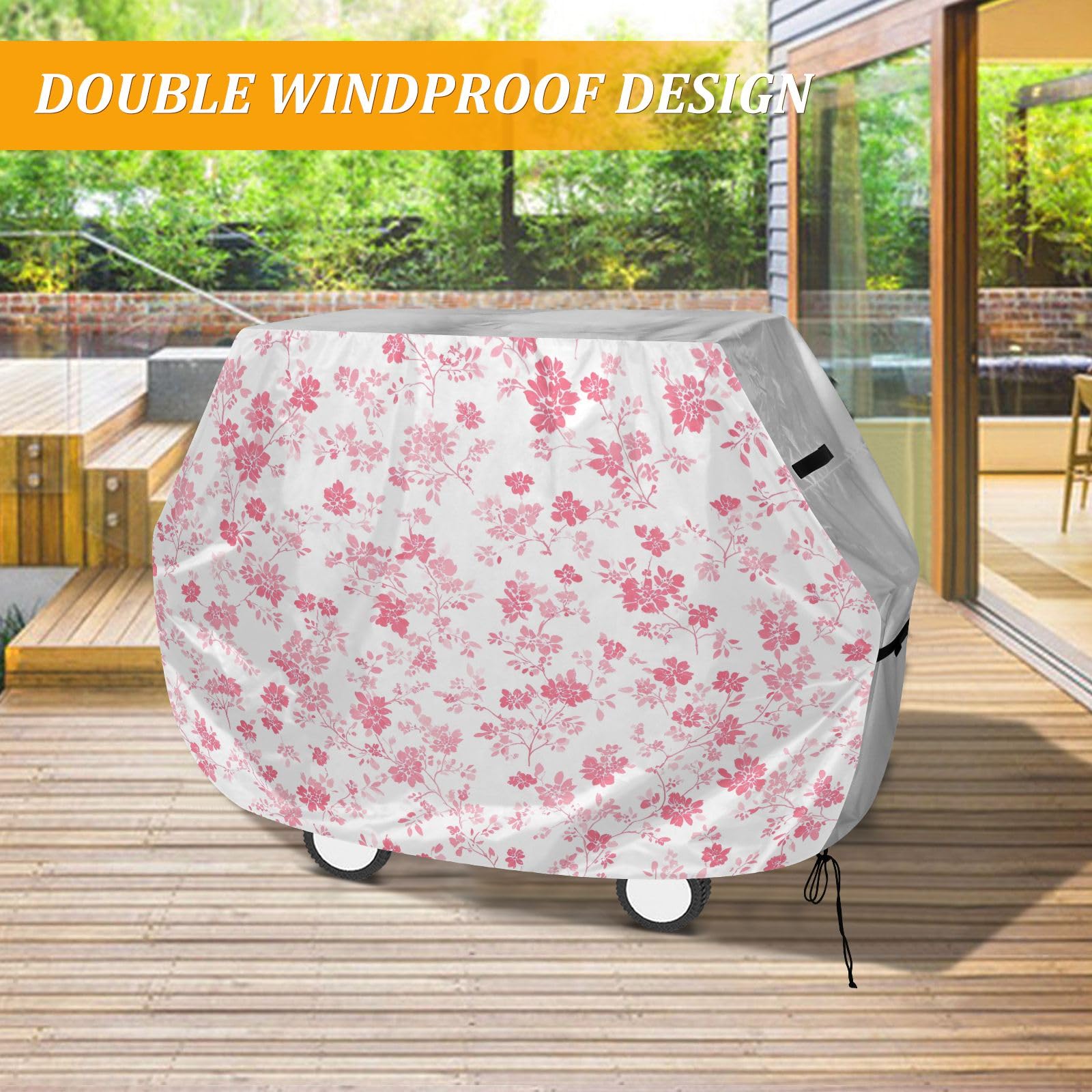 Copertura per barbecue con motivo floreale, impermeabile, resistente, per esterni, colore: rosa brillante