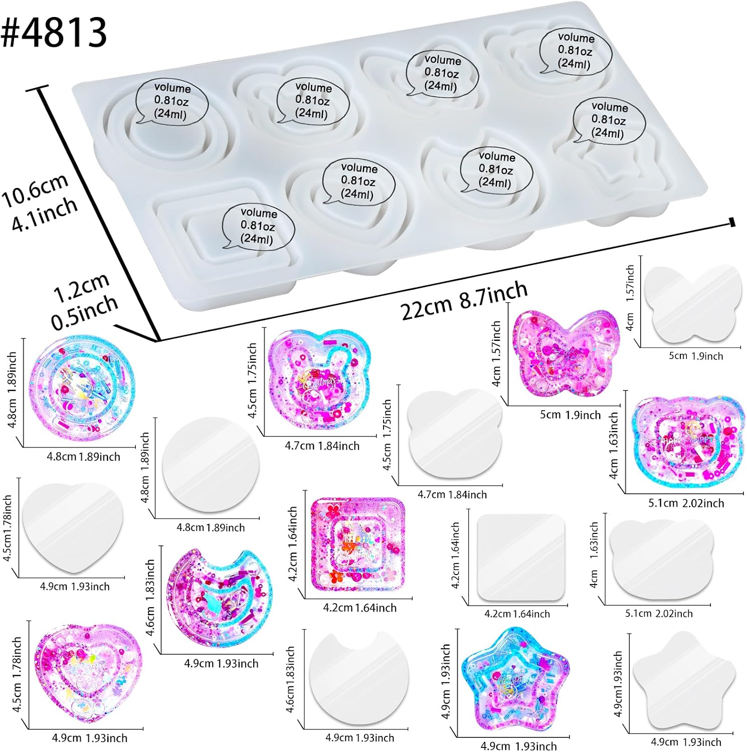Resin Shaker Molds Set Kawaii Charms Pack of 41 Silicone Trays Precision Tip Applicator Bottle Kit Bundle
