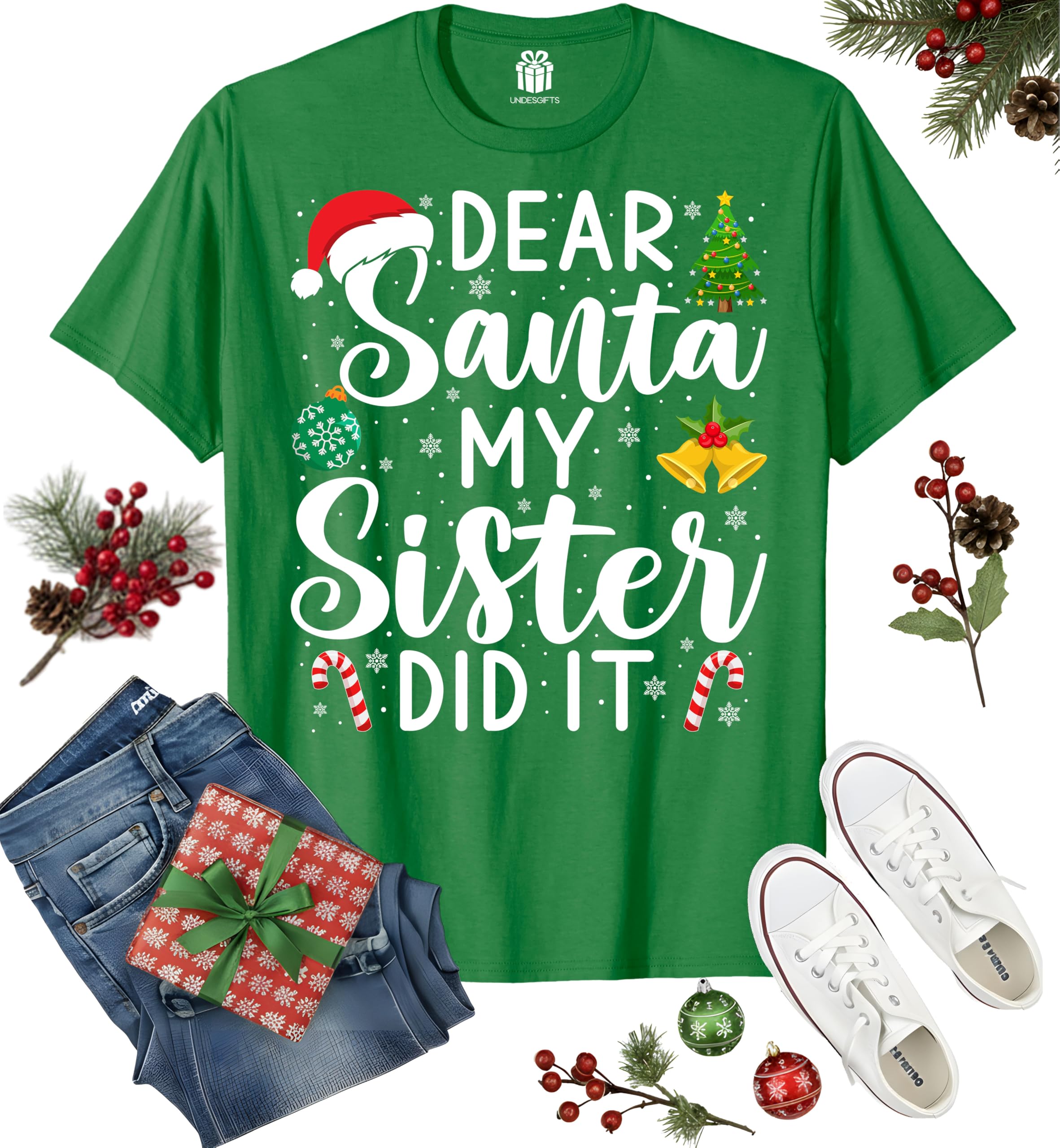 Dear Santa My Sister Did It Funny Christmas Matching Xmas Shirt for Youth Boys Girls Kids Toddler Son Daughter