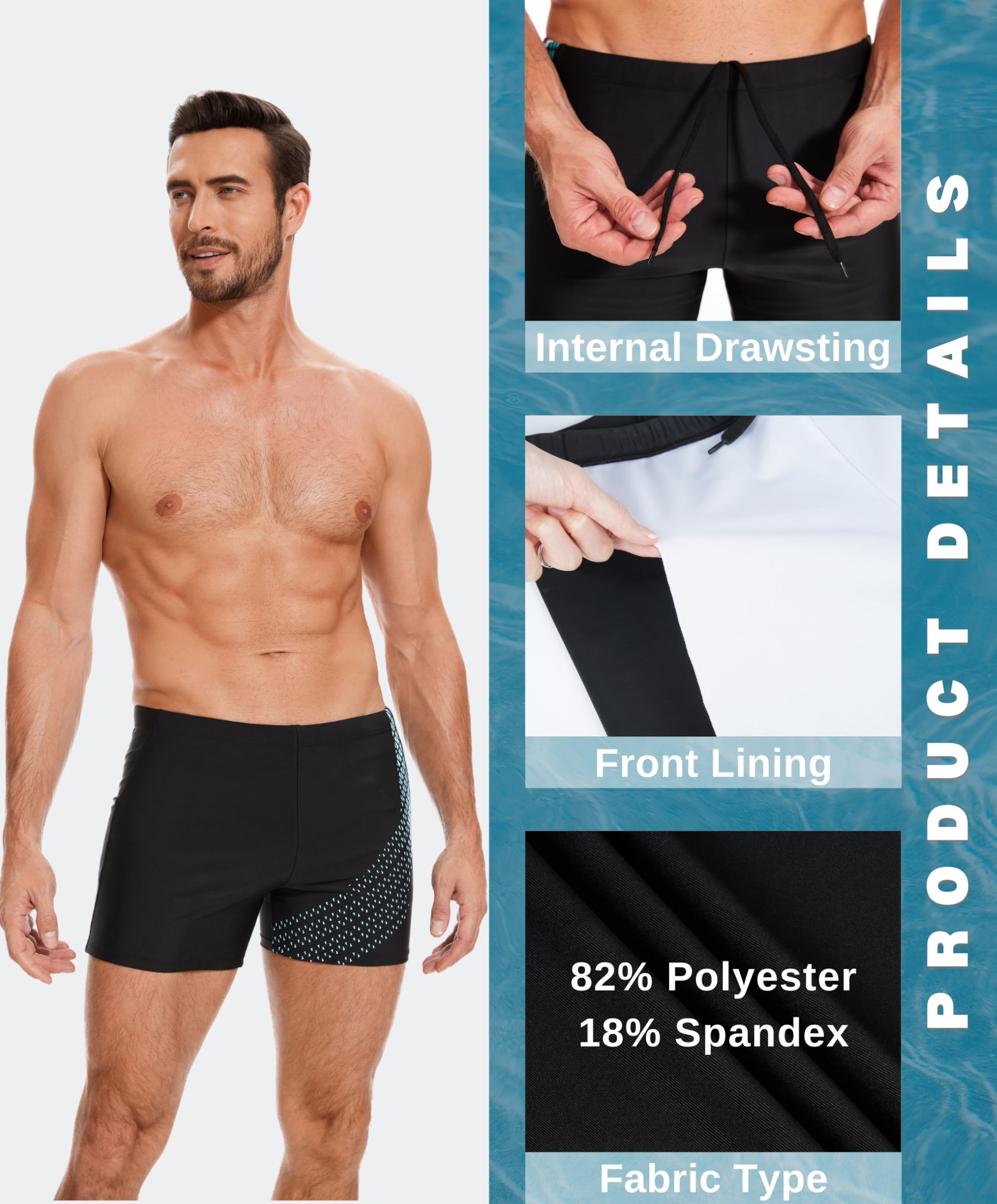 AMZSPORT Bañador de Hombre Secado Rápido Bañadores Boxer con Cordón