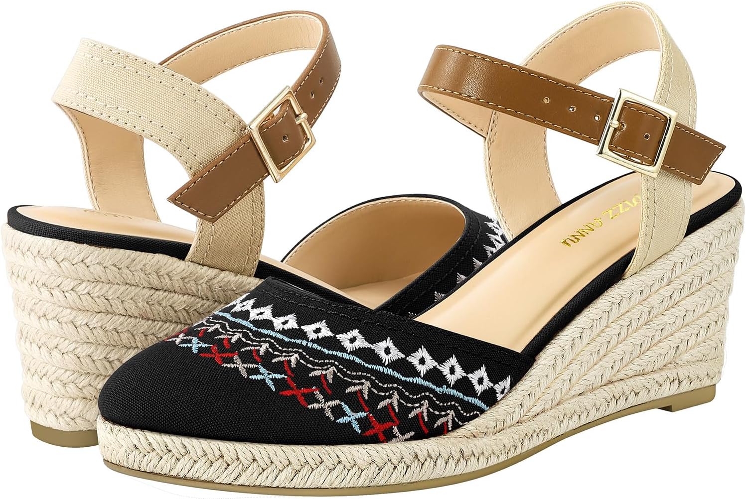 PIZZ ANNU Women's Espadrille Low Wedge Heel Sandals with Buckle Ankle Strap Close Toe Casual Dressy Summer Platform Shoes - Image 4