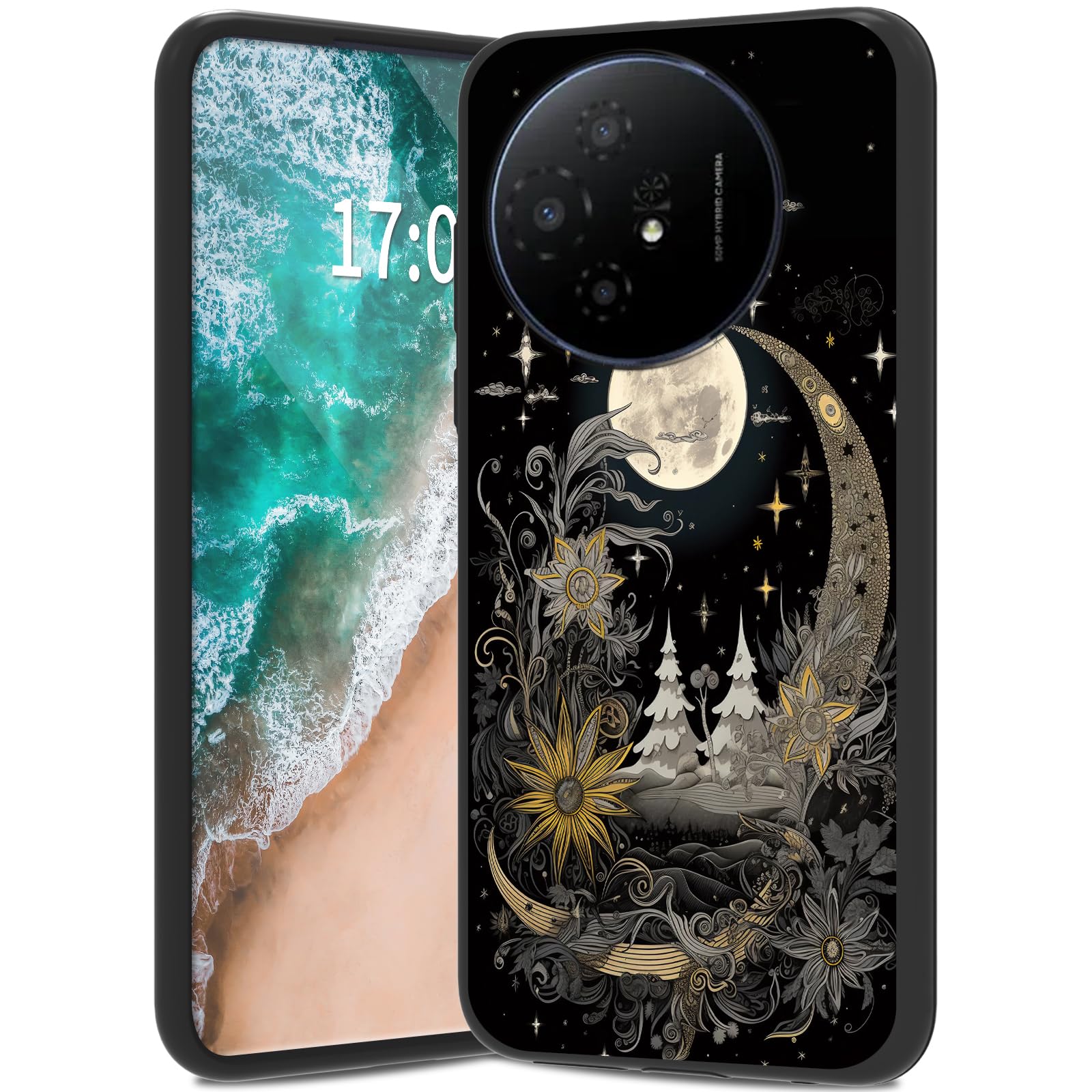 WZCJDHMJ for TCL 50 XL 5G T702W Case,Flexible Soft TPU Scratch Resistant Non-Slip Shock Absorption Silicone Slim Back Case for TCL 50 XL-Moon Flower