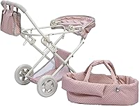 Vista 5 de Olivia's Little World - Cochecito de estilo buggy para muñeca con toldo retráctil, almacenamiento debajo, moisés desmontable, bolsa de viaje