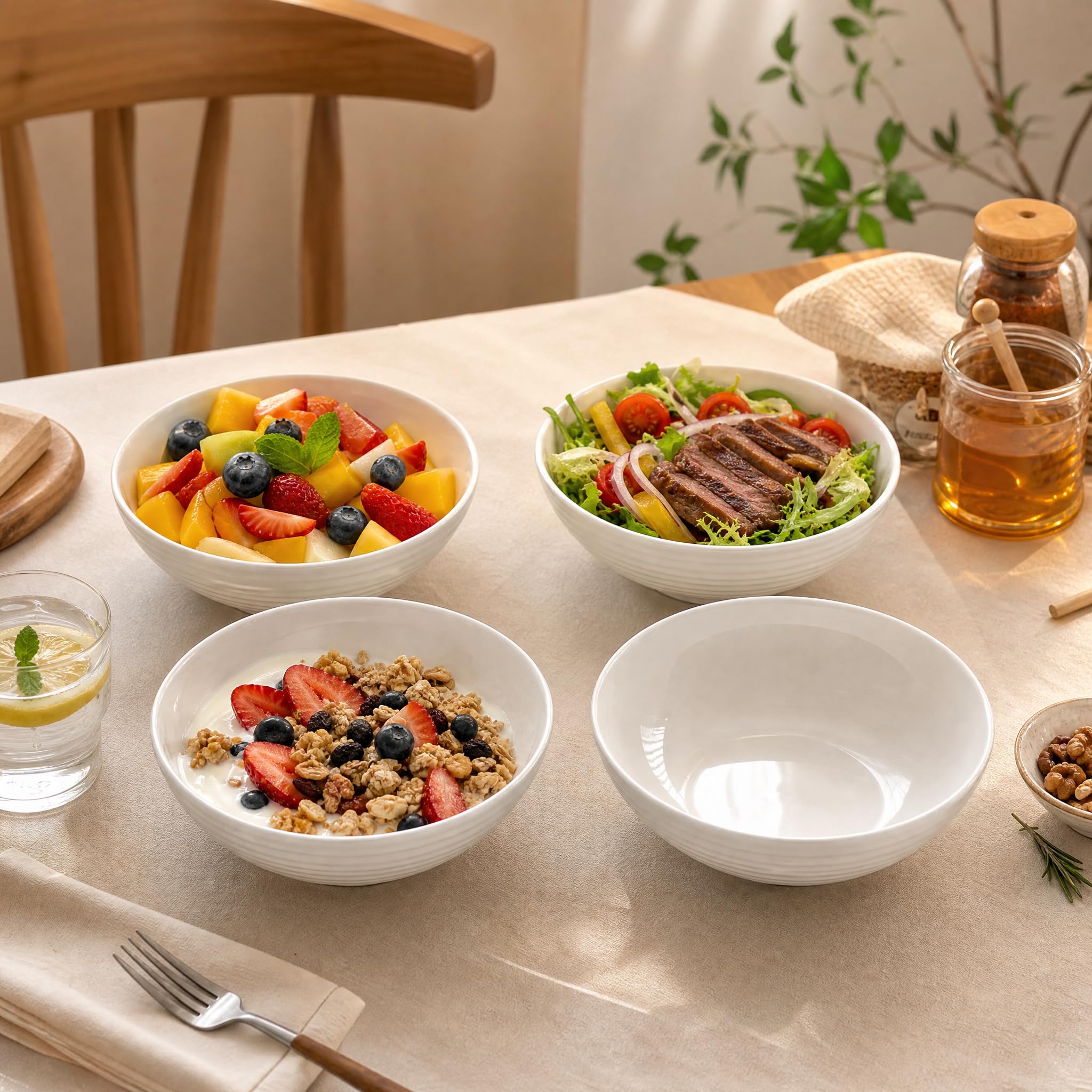 TuYines Pastateller Groß 4er Set, 7inch Salatteller Servierteller,Tief Suppenteller Set,Salatschalen für Nudel, Pasta, Salat,Obst Küche, Haushalt & Wohnen