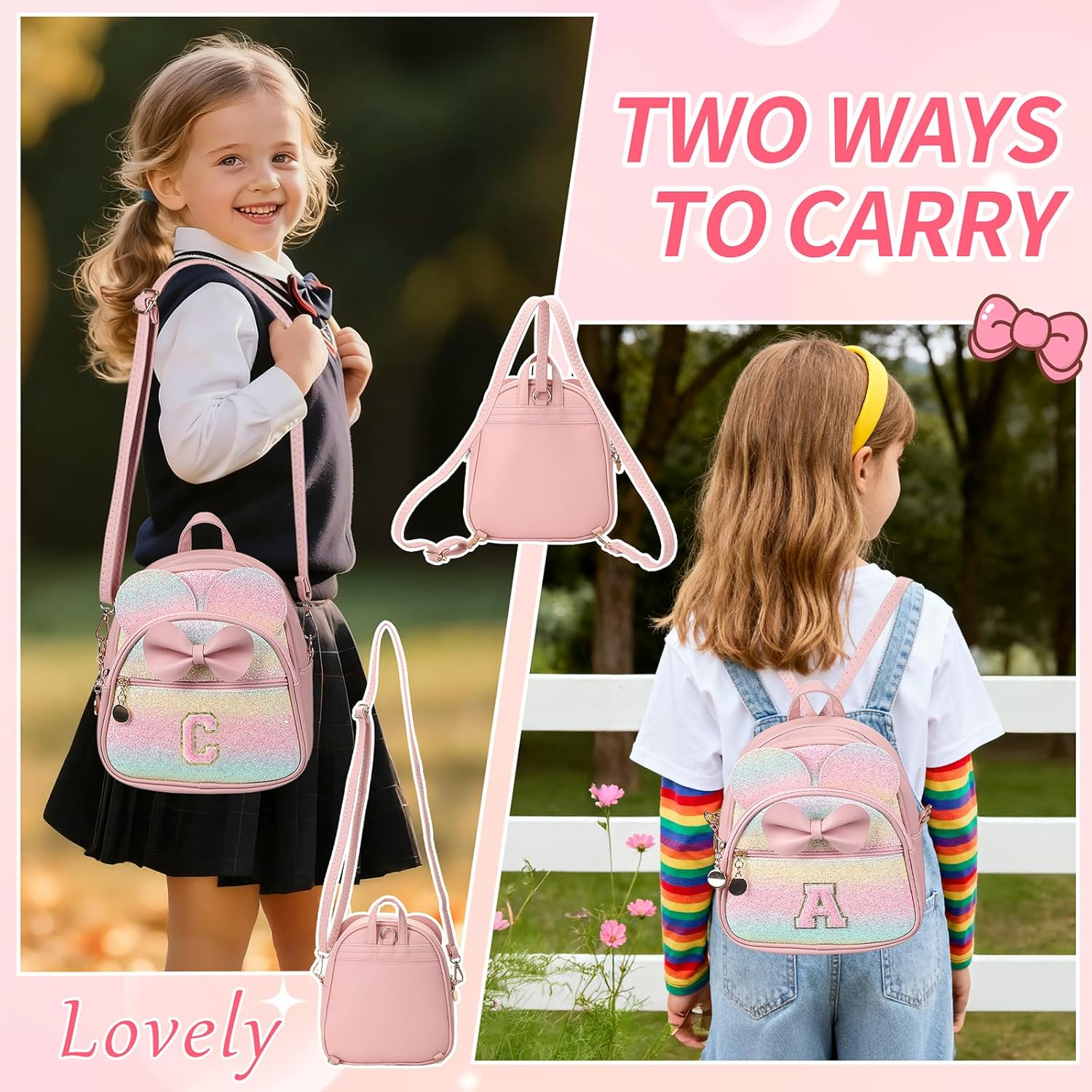 Birthday Gift for 2 3 4 5 6 7 8 9 10 Year old Girls Personalized Initial Mini Backpack Purse for Toddler Kids-Shine-C