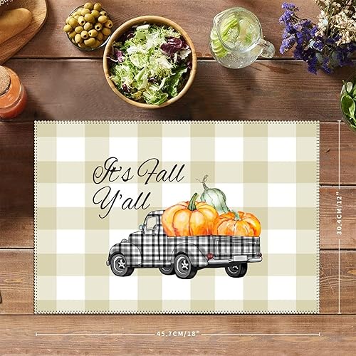 Vista 2 de Stylish Table Place Mats It's Fall Y'all Pumpkins Give Thanks Cloth Placemats Reversible Non-Slip Kitchen Table Place Mats for Restaurant