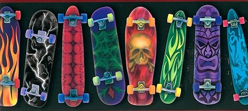 Miniatura 3 de Dundee Deco BD6025 - Borde de papel pintado prepegado para niños, azul, negro, morado, verde, borde de pared, diseño retro, 15 pies x 8 pulgadas