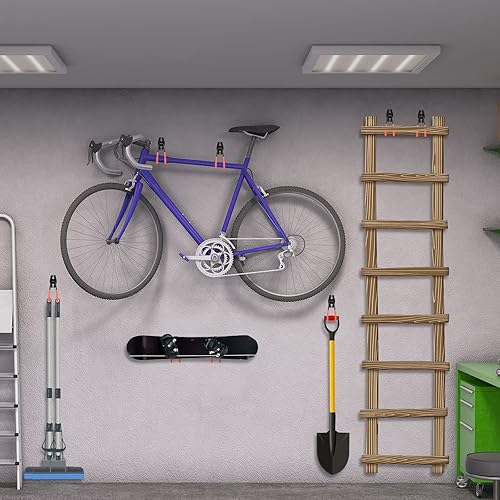 Miniatura 6 de PATIKIL Ganchos de garaje, paquete de 6 ganchos de montaje en pared, ganchos de almacenamiento de herramientas, ganchos de acero con 2 correas para