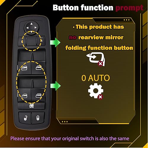 Miniatura 3 de ZAPOSTS Interruptor de ventana eléctrica para Chrysler Town & Country 2008 2009, Dodge Grand Caravan. Sin automóvil, 3 pines + 0 pines. Interruptor