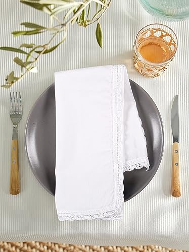 Miniatura 2 de Servilletas de tela con encaje, 100% algodón, color blanco, 20 x 20, servilletas de boda, servilletas de cóctel, servilletas de cena, servilletas