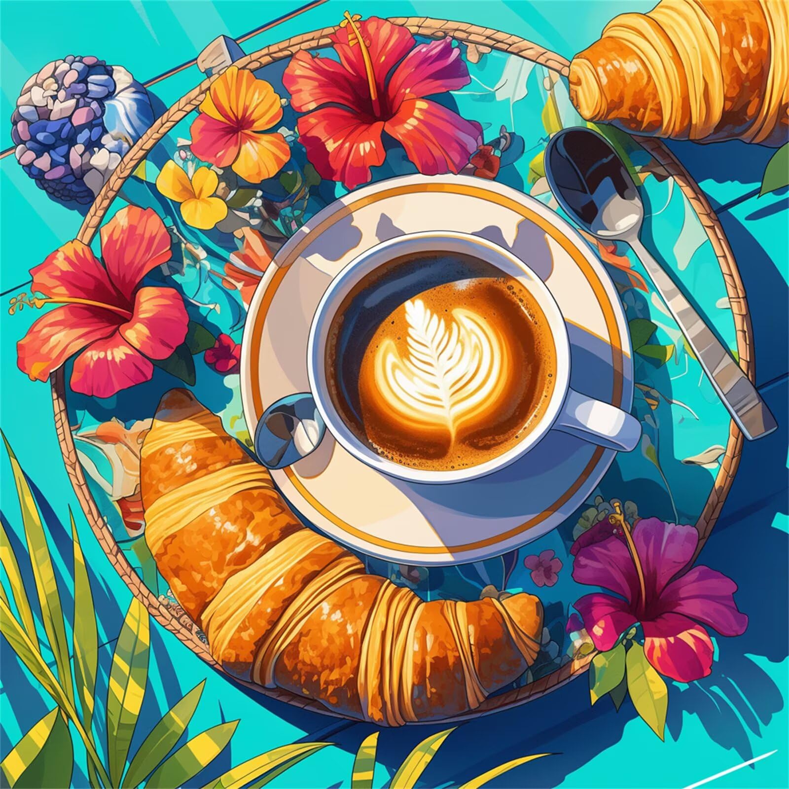 Puzzle 1000 elementów dla dorosłych, chleb, kawa, kwiaty, klasyczne puzzle układanki 65 x 65 cm, gra zręcznościowa dla całej rodziny, kolorowe układanie, dekoracja domu