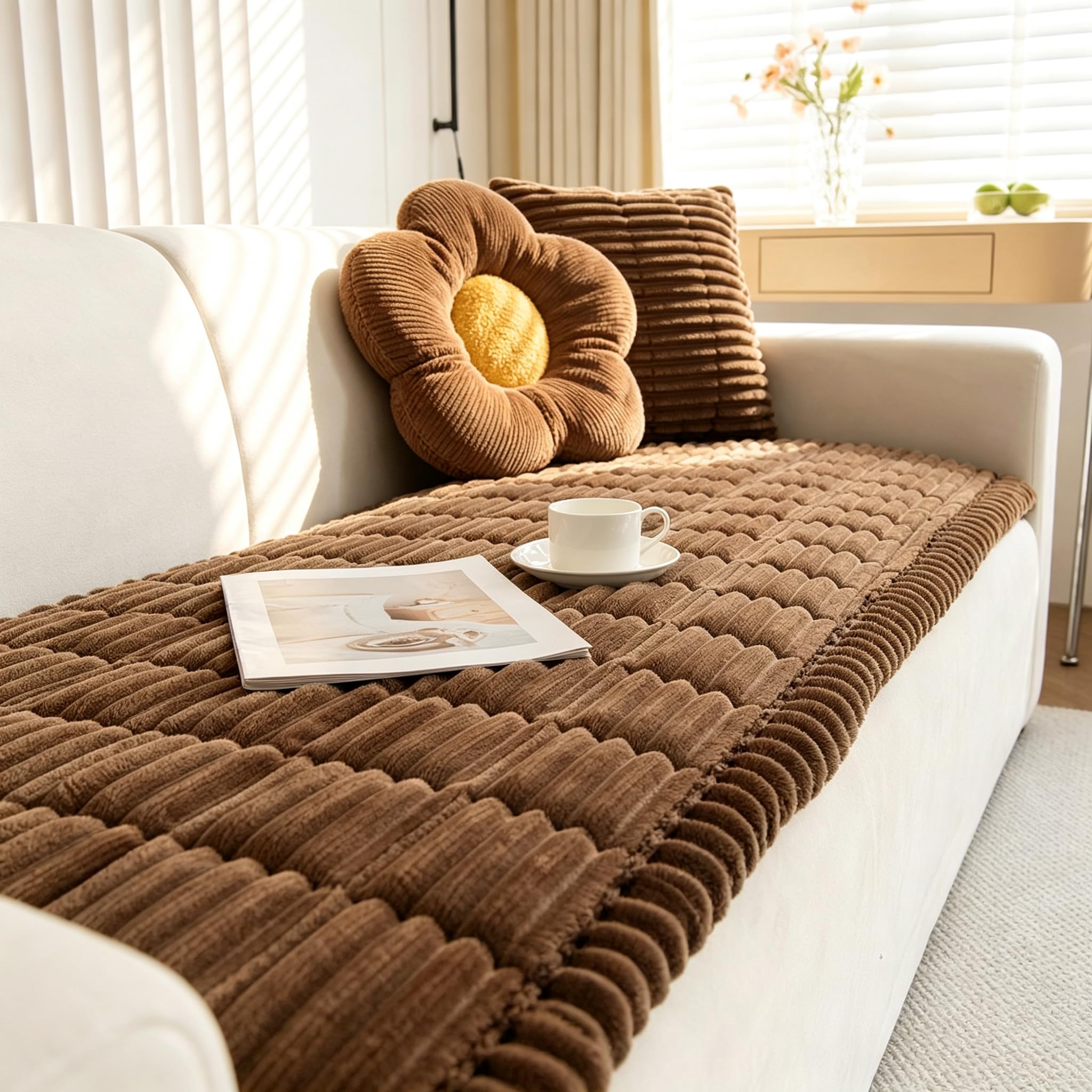 ShowyLive Thick Sofa Covers 2 3 4 Seater Non Slip(Light Brown,70x150cm)