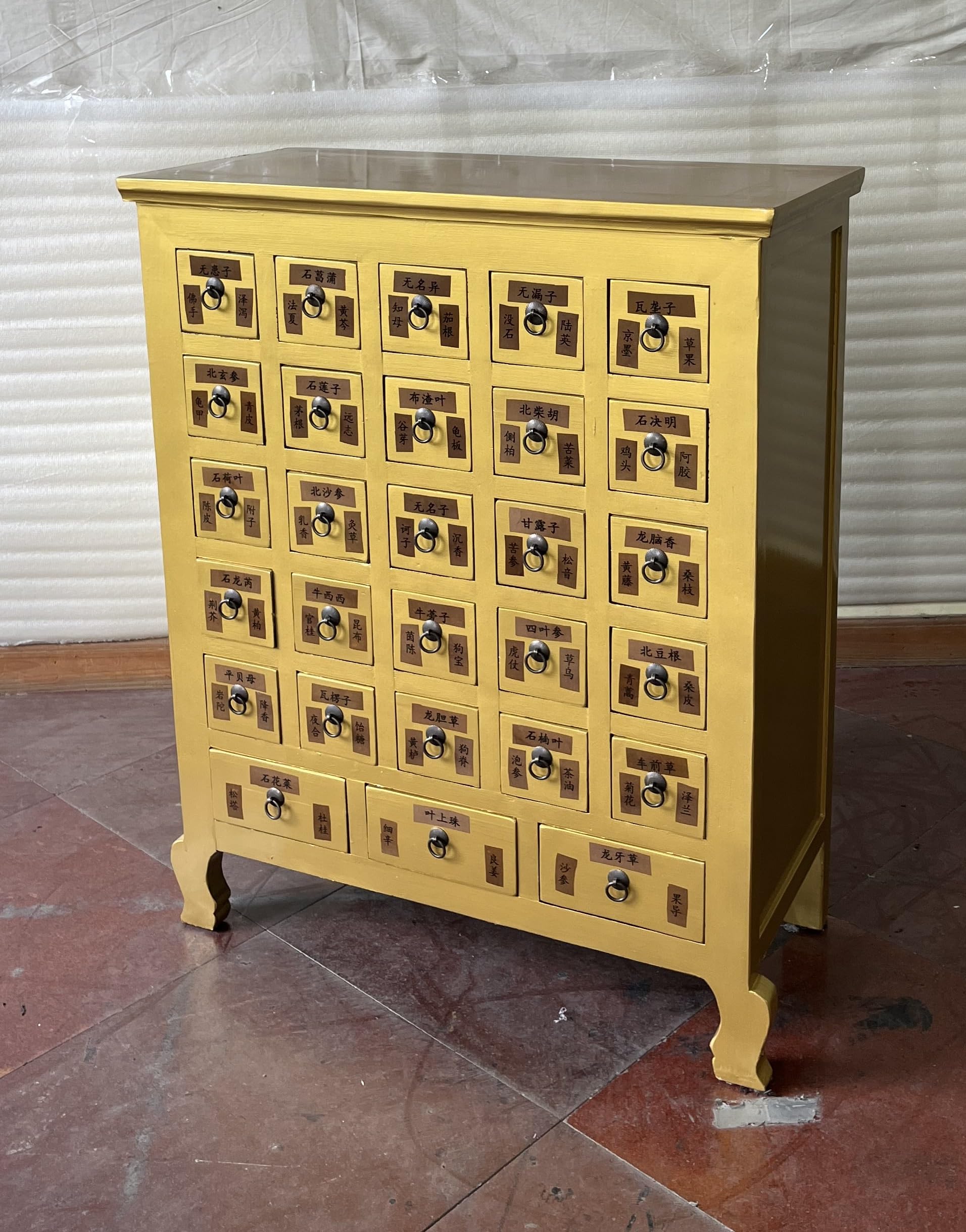 Kunibert Armoire à pharmacie antique avec 28 tiroirs Largeur 92 x Hauteur 114 cm Doré