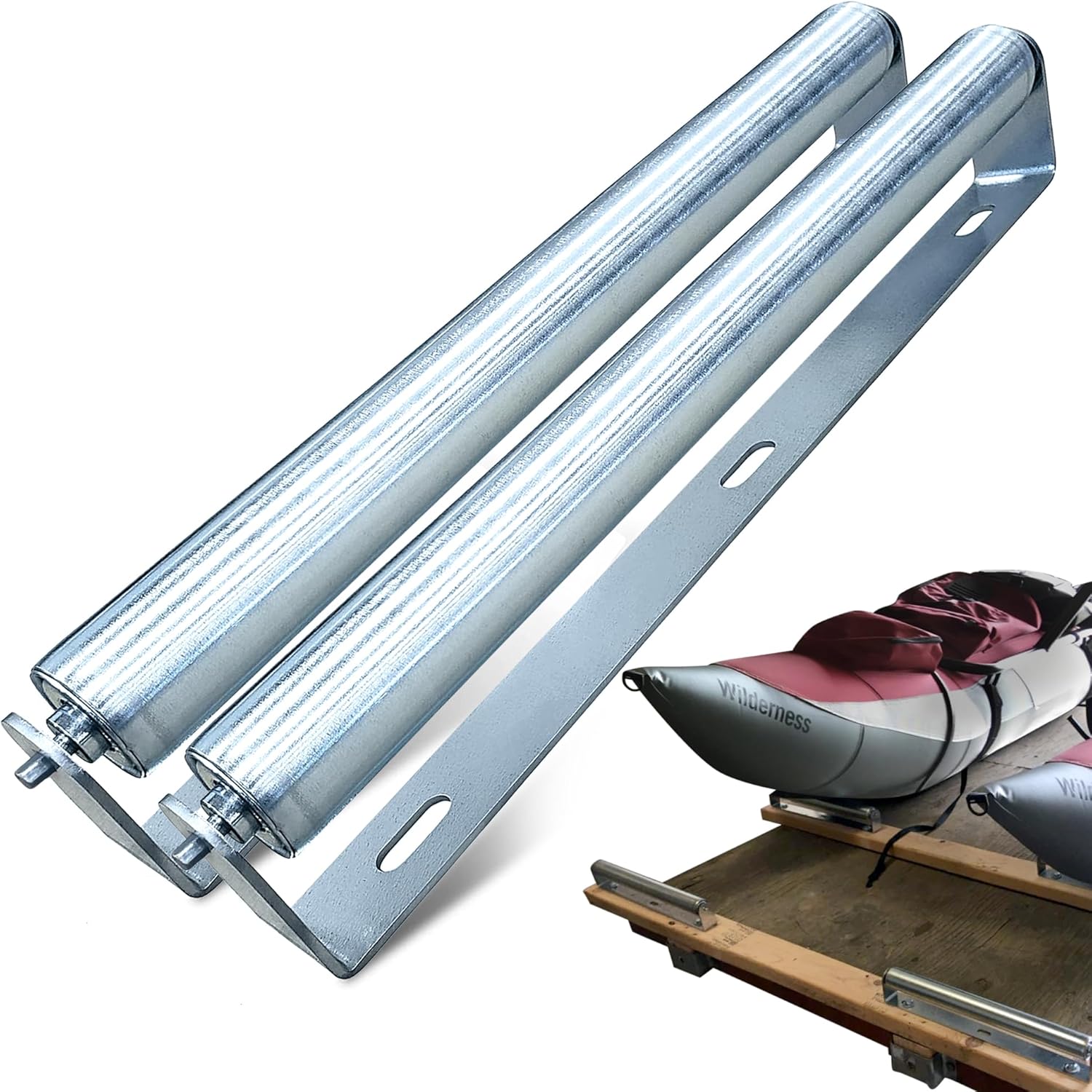 Heavy Duty Galvanized Steel Rollers Bracket Set: Conveyor Sytem, Ideal: Expanding Workspace & Assembly for Woodworking Saw Table Belt, 15″ Length, 1.9″ Diameter, 250lb Cap by Ultimation 2-Pack