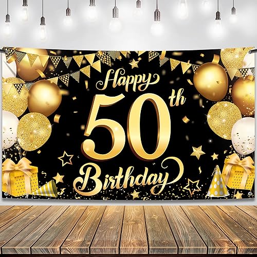 Miniatura 9 de KatchOn, Black and Gold Happy 50th Birthday Banner - XtraLarge, 72x44 Inch  Happy 50th Birthday Backdrop  50th Birthday Decorations for Men  Happy