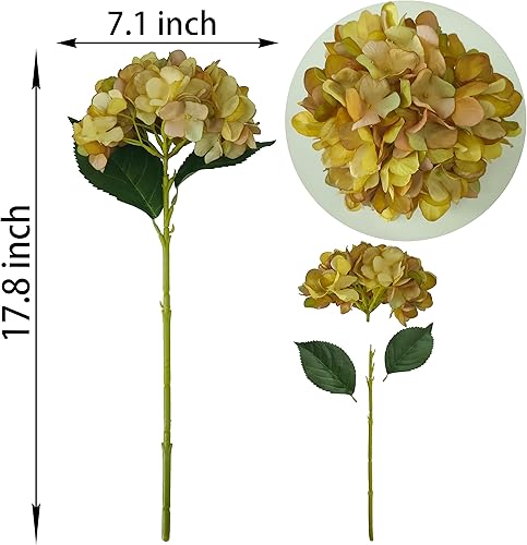 Miniatura 2 de Flores artificiales de hortensias, 6 piezas de flores de hortensias artificiales, flores de hortensias amarillas artificiales con tallos, hortensias
