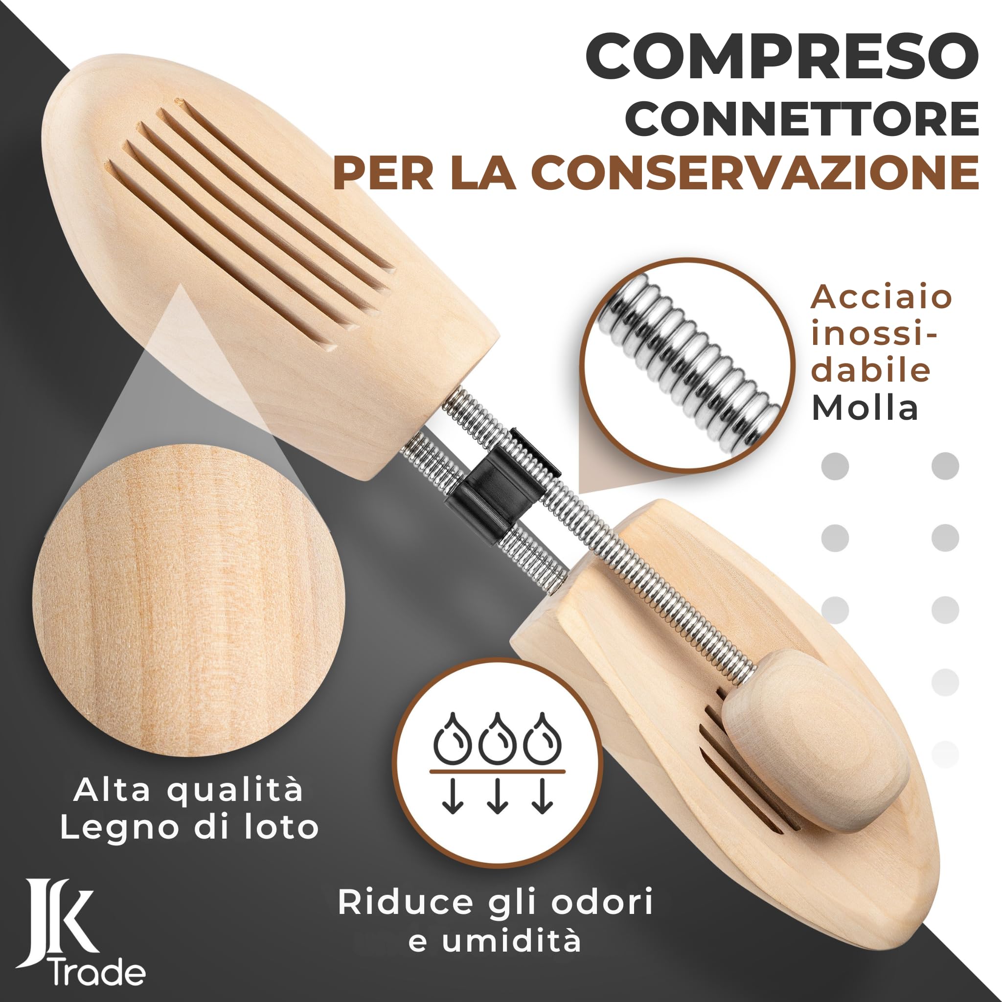JK Trade® Tendicascarpe da uomo di alta qualità, in legno di loto, per aumentare la forma, per lavoro, taglie 36-48
