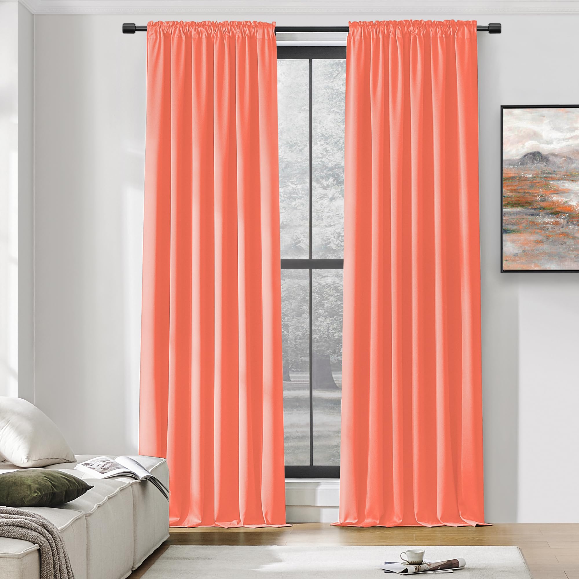 DONREN 96 Inches Long Floor Length Curtains - Coral Blackout Curtains for Living Room - Rod Pocket Thermal Insulated Curtains for Bedroom (42 x 96 Inch,Set of 2 Panels) โ image 1