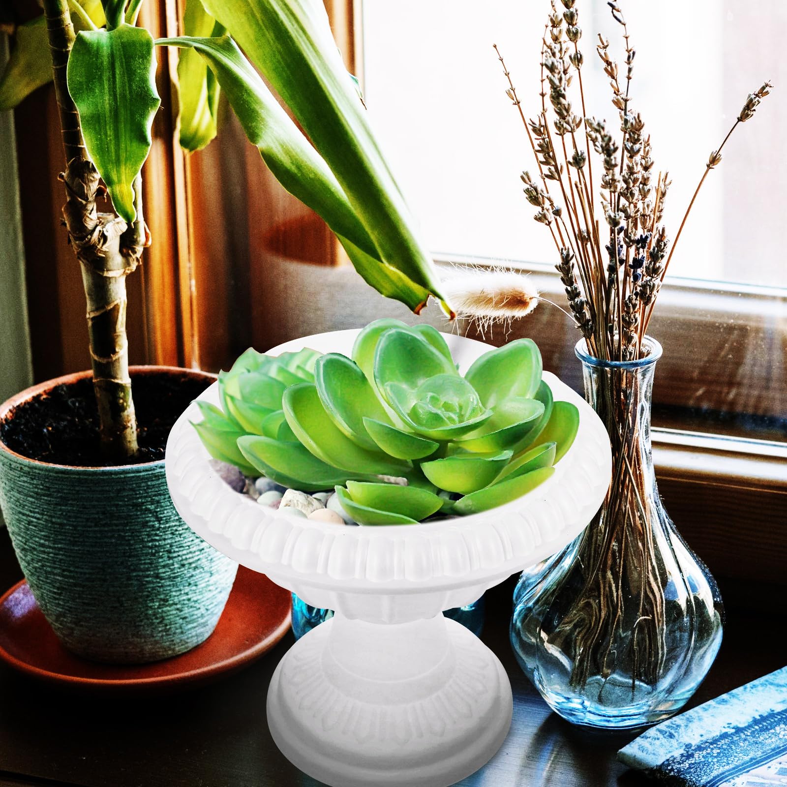 NUOBESTY 2 Piezas Maceta de Plástico Jardinera de Plástico Columna Romana Color Blanco, Reutilizable, Superficie Lisa, Lavable, para Plantas de Interior y Scindapsus