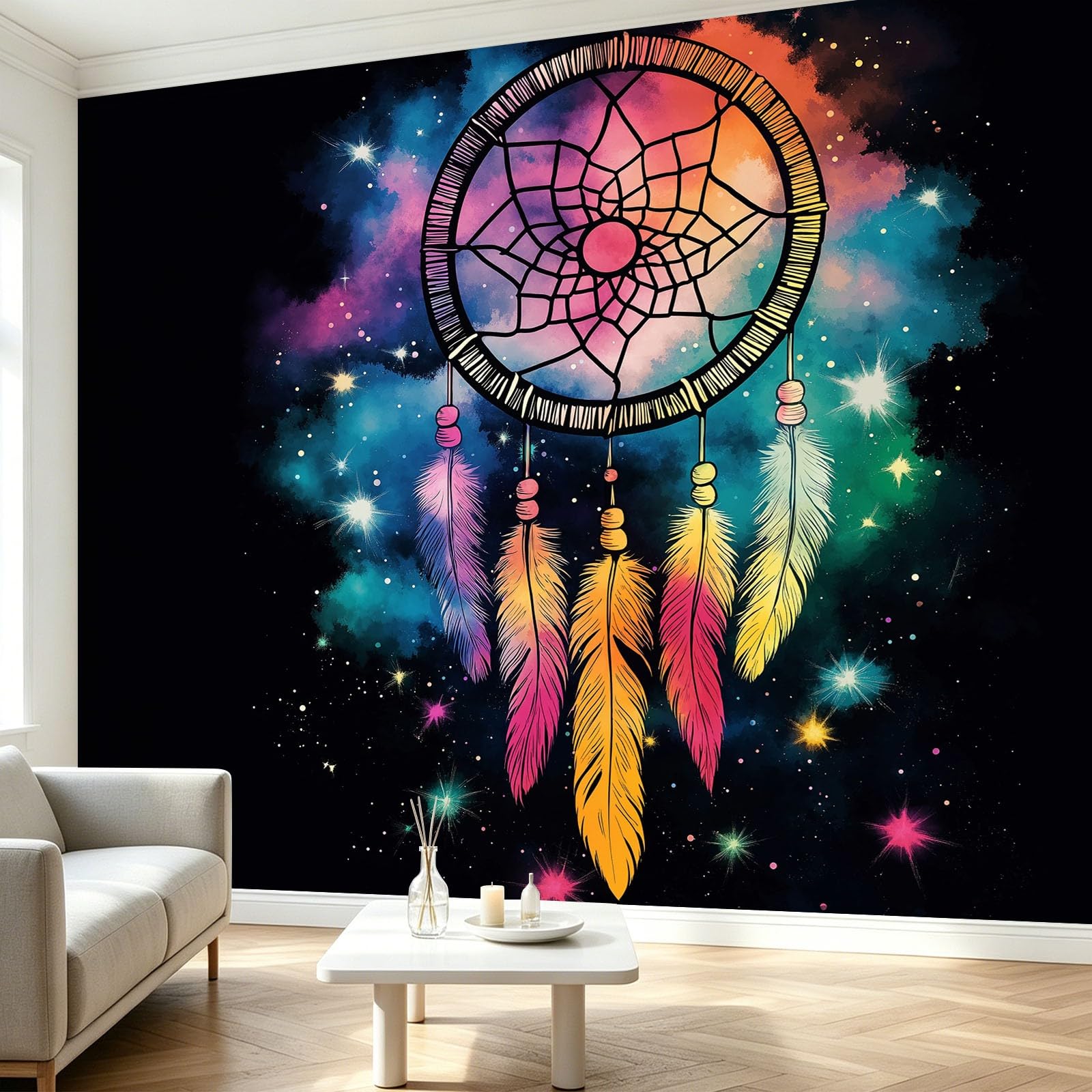 Fototapete Fantasy Sternenhimmel Traumfänger Wolken 250 x 175 cm 3D-Effekt Vliestapete, Boho Wandtapete Wanddekoration für Wohnzimmer, Küche, Schlafzimmer, TV Hintergrund & Kinderzimmer