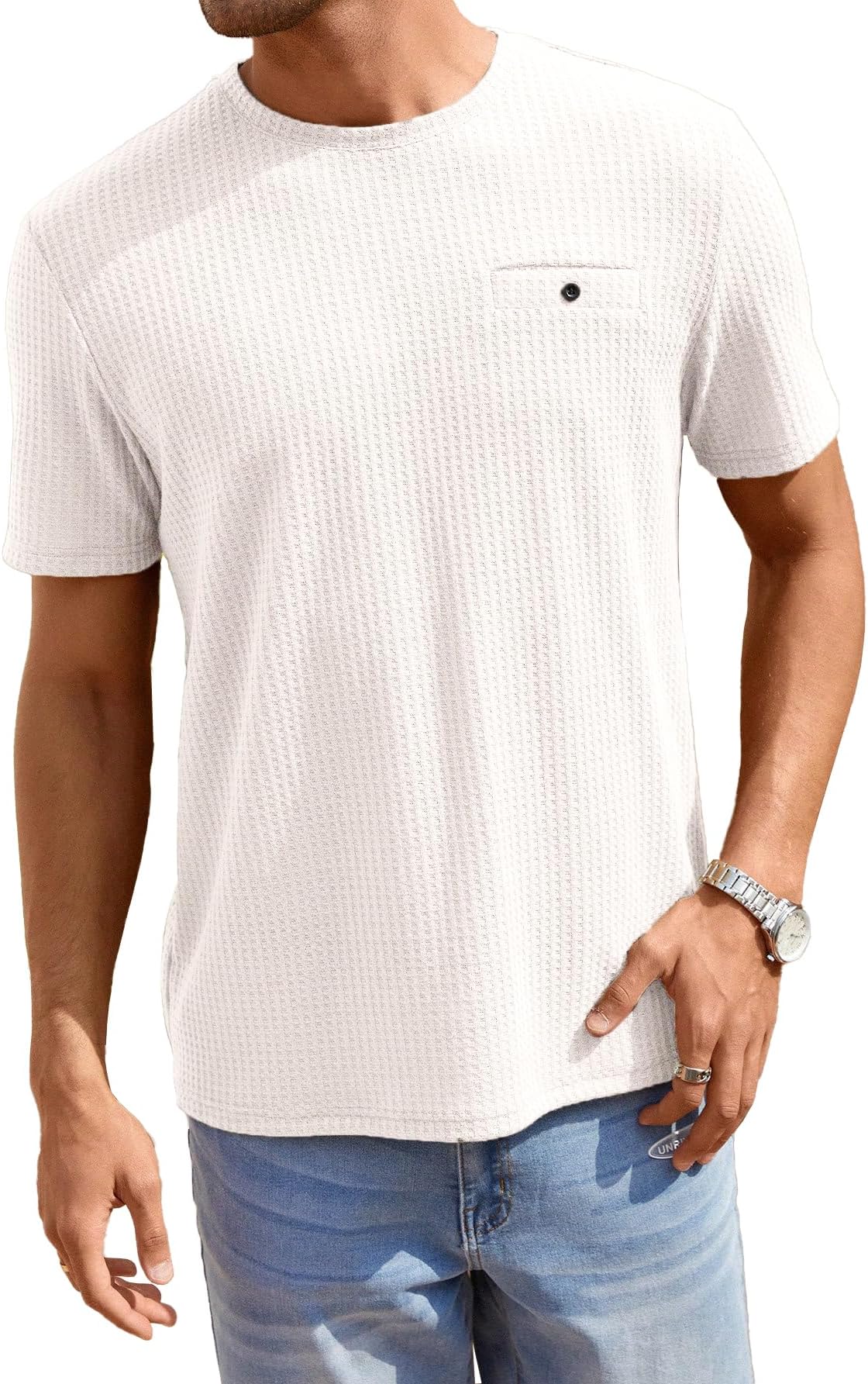 Men's Waffle Knitted Crew Neck Regular Fit Tees (5154)