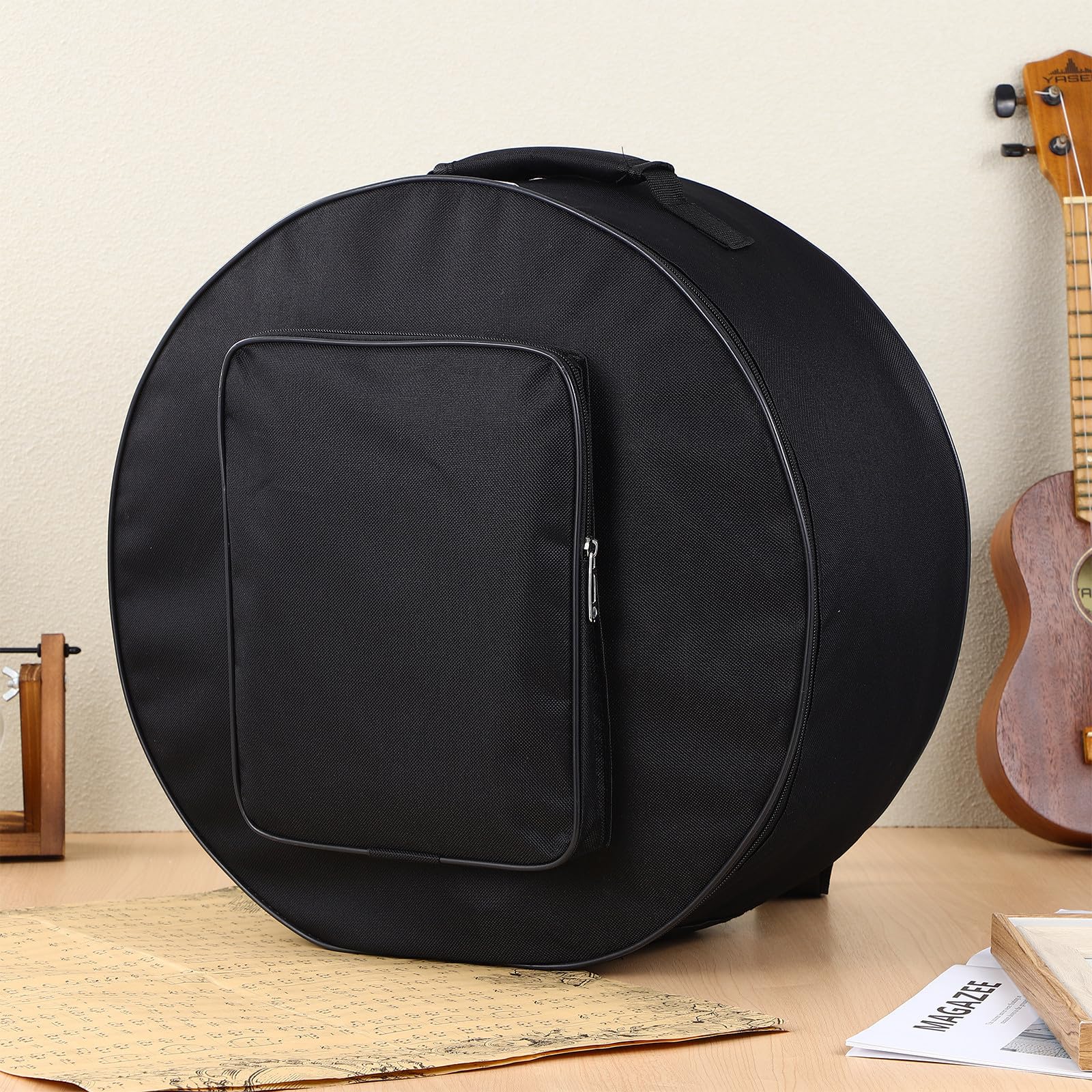 Generico Borsa per Rullante 13-14 Pollici in Nylon Rotonda, Borsa per Batteria Portatile Doppio Uso a Mano e Zaino, Custodia per Trasporto Strumenti a Percussione Resistente