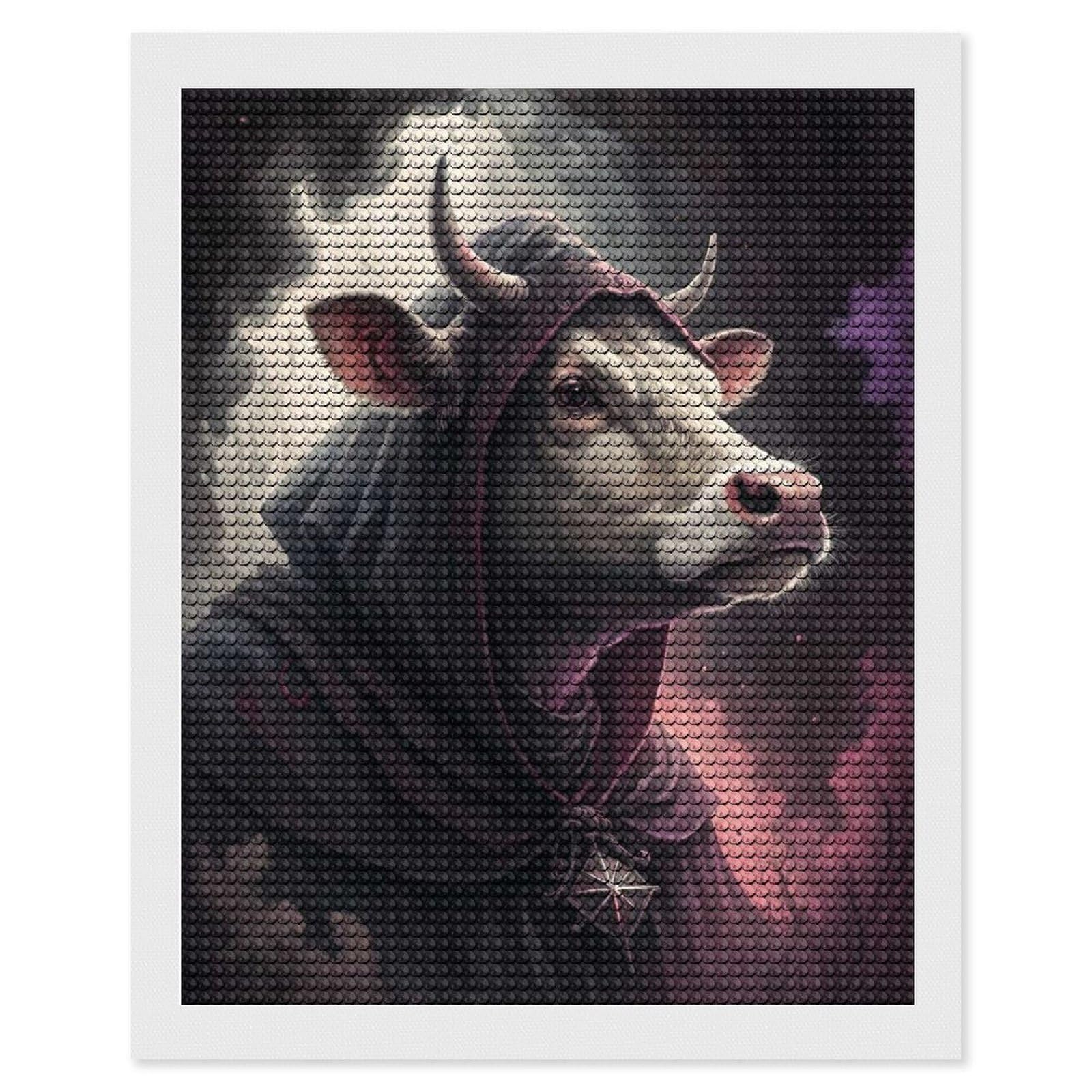 Junmoney Mysterious Cow Wizard Diamond Art Kit 16"x20", for Beginners, Vintage Style Decor, Good for Quiet Evenings, Festive Craft Gift