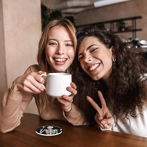 Miniatura 7 de Human Skeleton Have a Idea - Posavasos para automóvil, paquete de 2 posavasos absorbentes para bebidas, portavasos de cerámica con muesca de dedo