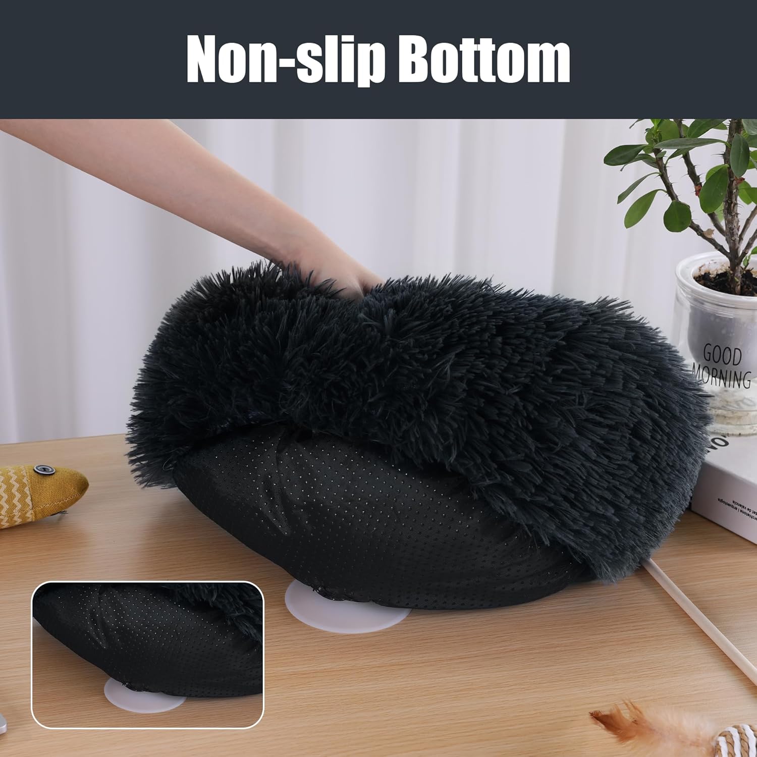 review Cat Bed for Desk,Soft Plush Round Pet Bed for Cats or Small Dogs,Anti Anxiety Donut Indoor Cat Bed Dog Bed with Slip-Resistant Bottom for Puppy & Kitten