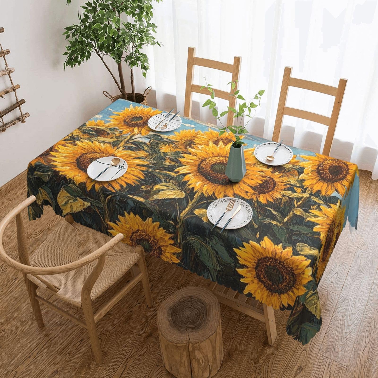 QLDETUPWLX Rectangle Table Cloth 137x183 cm Sunflowers Tablecloths Wrinkle Free Table Cloth Washable Fabric Desktop Protection Decoration Tables Cover for Party Dining Indoor and Outdoor