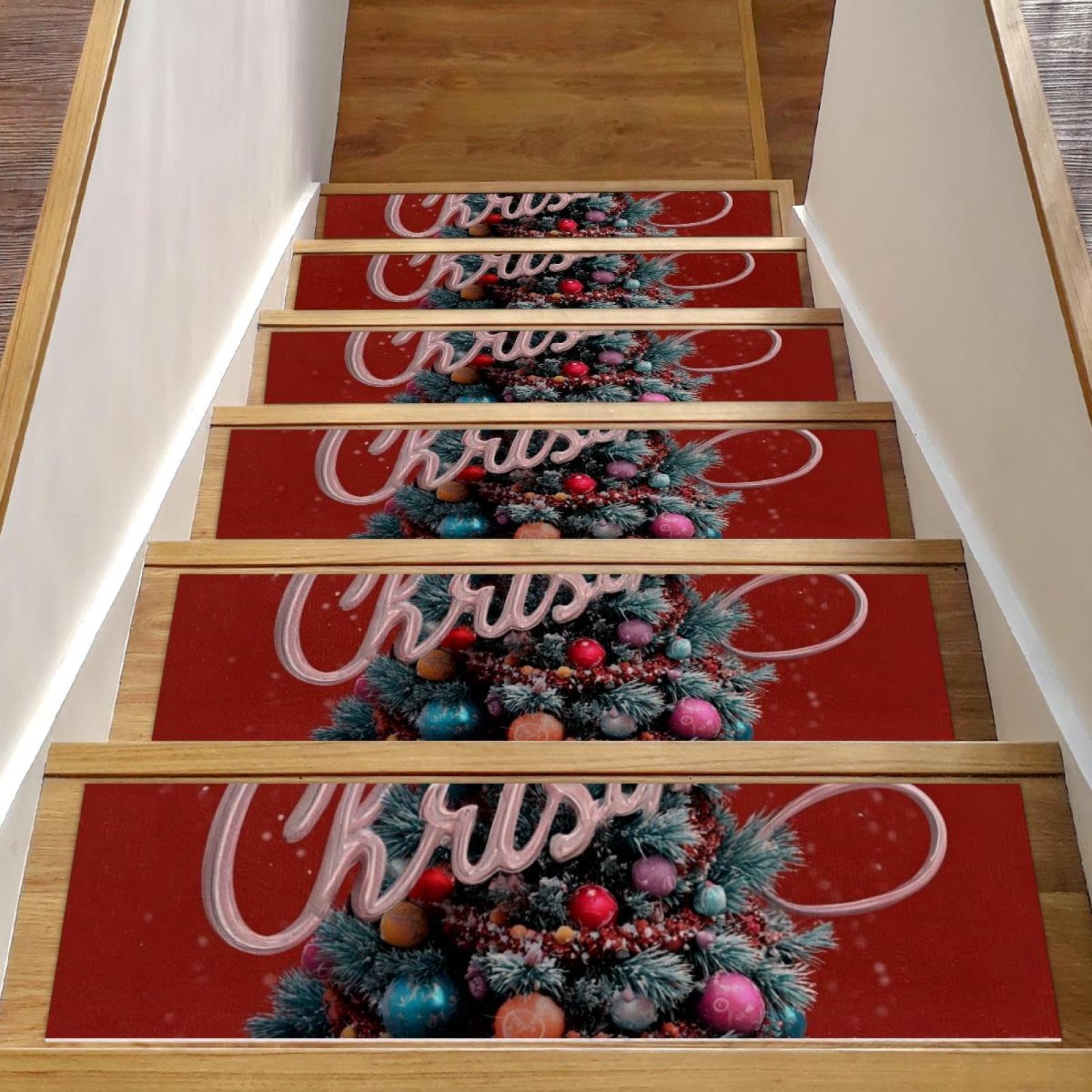 Marches d'escalier antidérapantes Happy Christmas pour décorer et sécuriser un escalier en bois