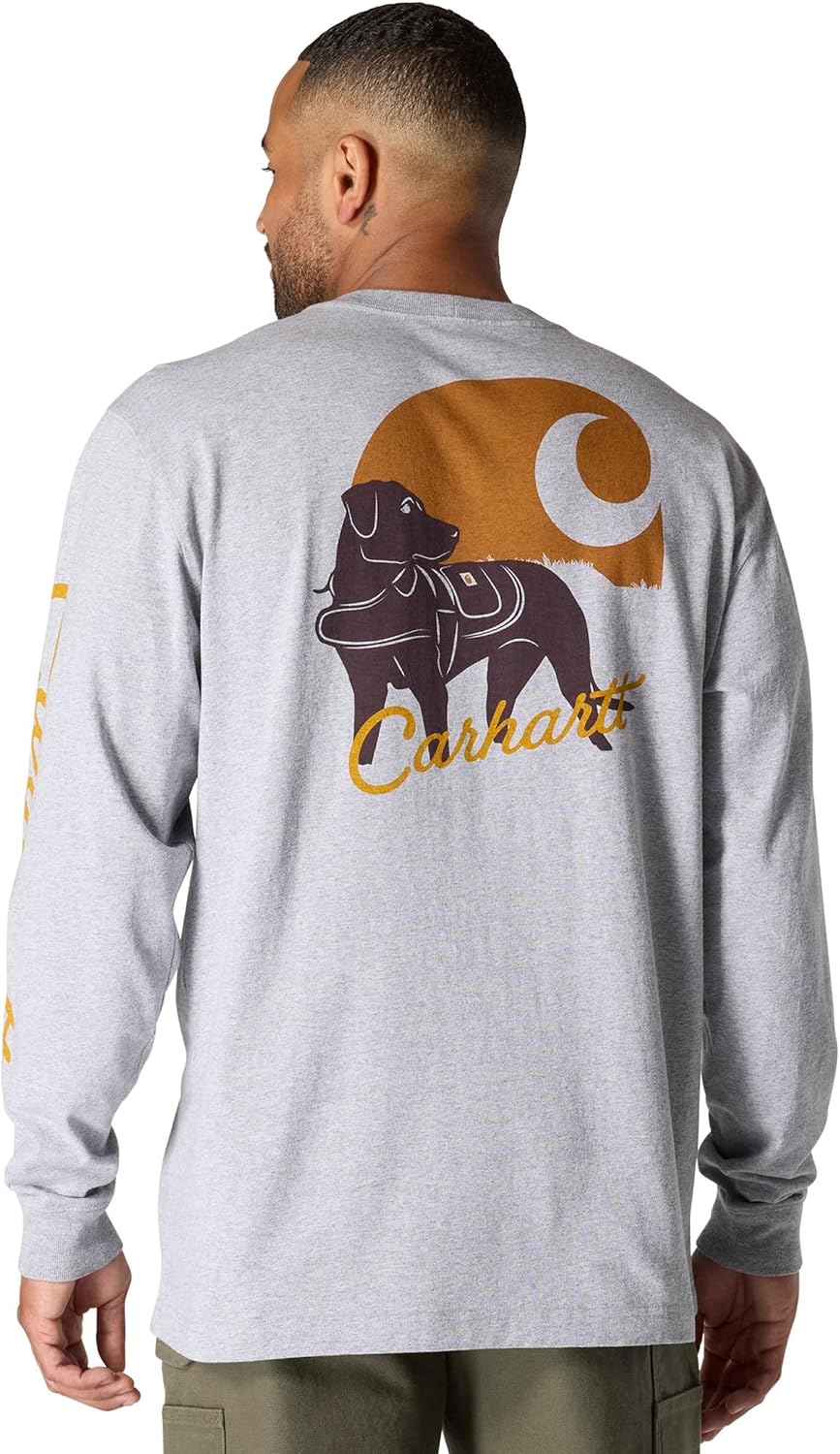 Carhartt Mens Loose Fit Heavyweight Long-Sleeve Pocket Dog Graphic T-Shirt