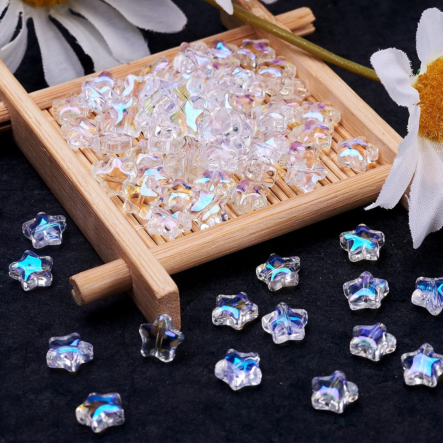Elecrelive 100pcs Transparent Glass Star Beads Glass Crystal Star Loose Beads Colorful Star Shape Spacer Beads for DIY Necklace Bracelet Jewelry Making Hole: 1mm (AB Color 3) - Image 3