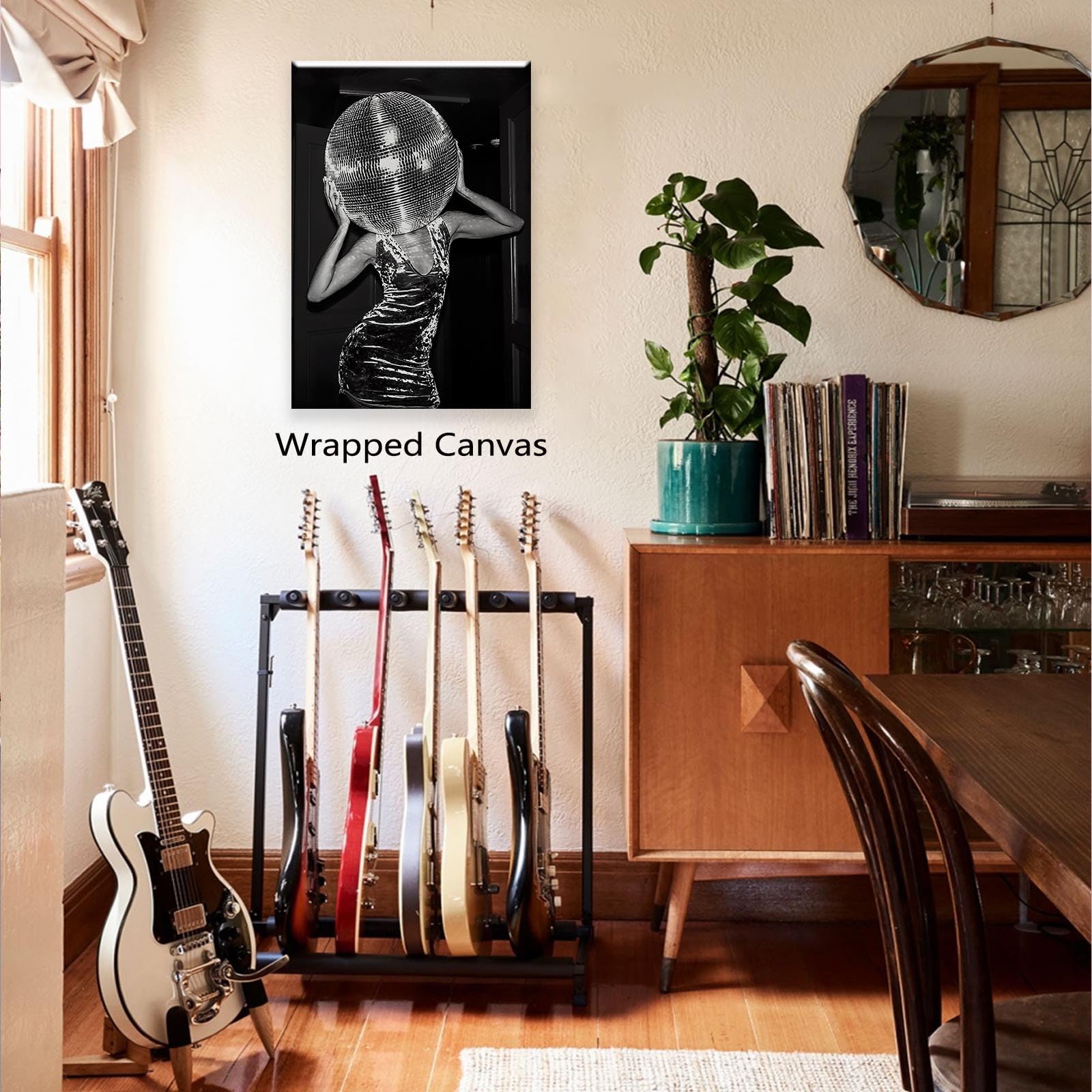 Decorazione artistica da parete in bianco e nero alla moda, poster musicali per l'estetica della stanza, divertente stampa su tela nera da discoteca, poster alla moda per soggiorno e carrello bar