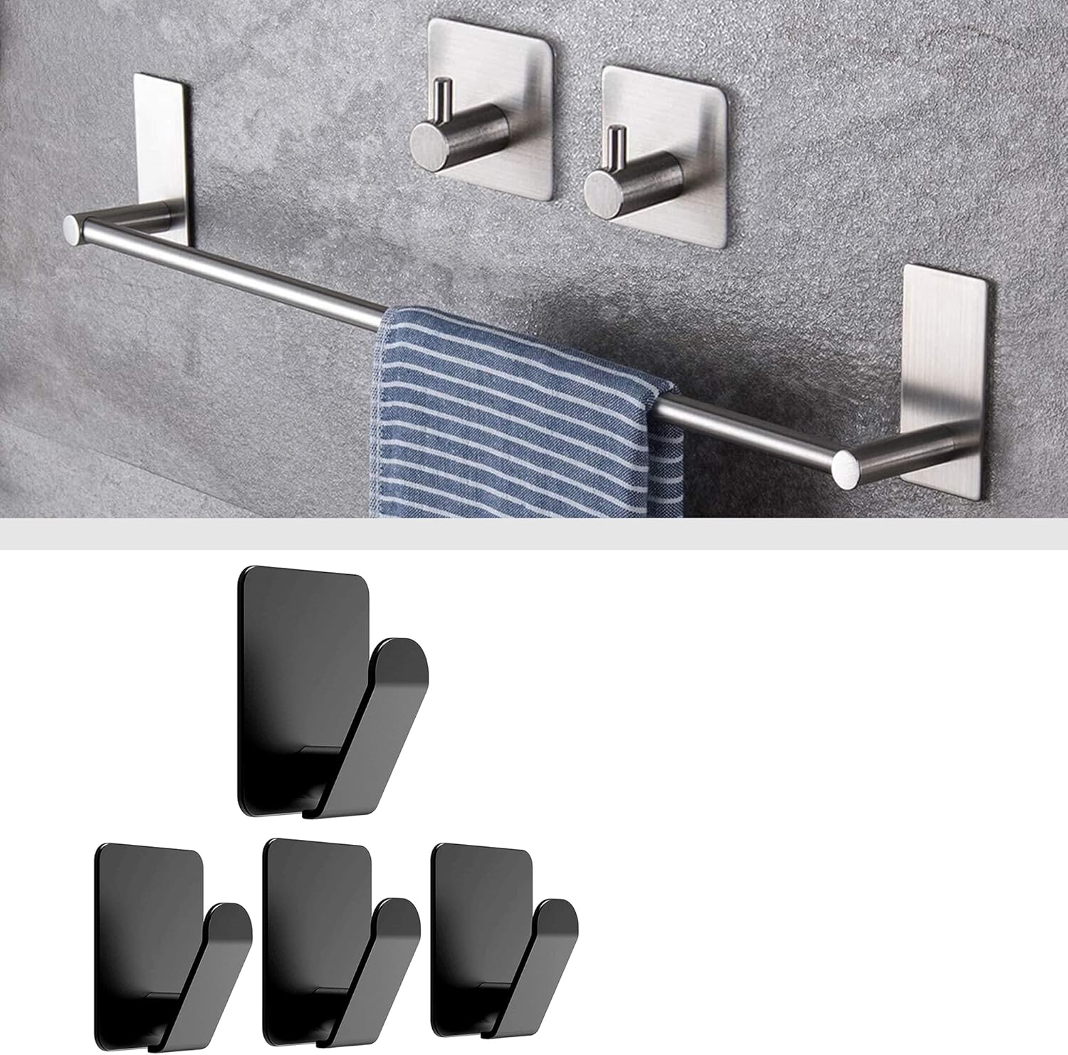 Taozun 16-Inch Towel Bar with 2 Packs Towel Hooks + Towel Hooks 4 Packs Stainless Steel No Drilling