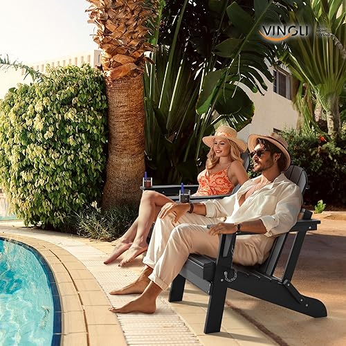 Miniatura 8 de VINGLI Sillas Adirondack de plástico, plegables con soporte para tazas, material de polietileno de alta densidad impermeable, cómoda capacidad de