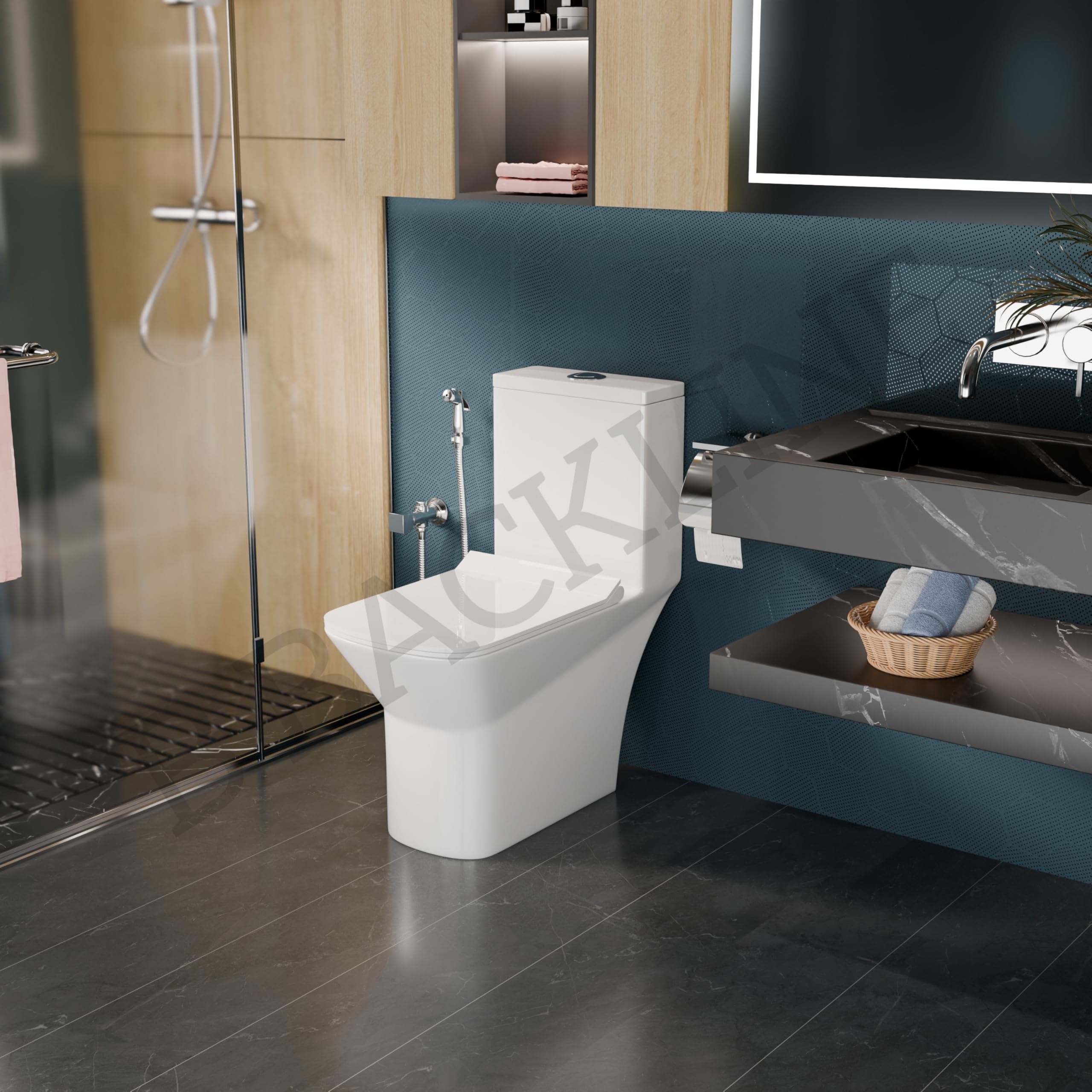B Backline Ceramic One Piece Rimless Western Toilet Commode Syphonic ...