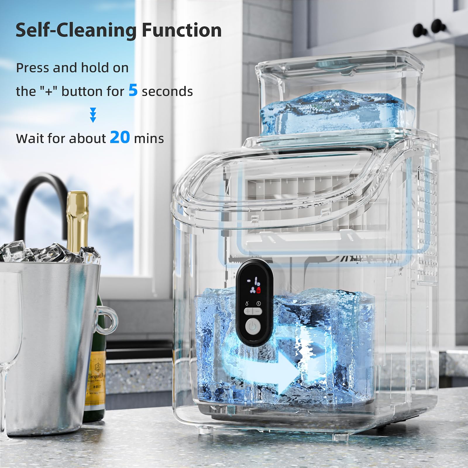 Electactic Countertop Ice Cube Maker Machine With External Water Tank,16pcs/5mins,34lbs/Day,2 Ways To Add Water,Portable Compact Small Ice Maker With Self-Cleaning,Perfect For Home/Kitchen/Camping/RV on Fridge.com - View 6