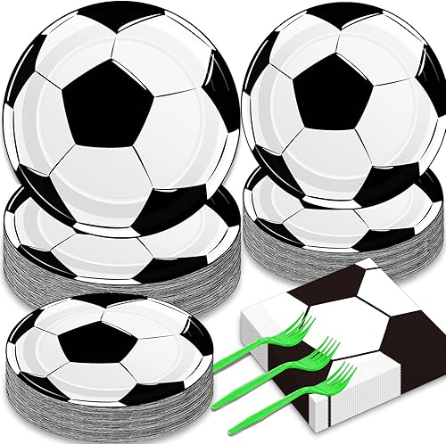 Qyeahkj 50 Guests Soccer Party Plates Napkins Supplies Soccer Birthday Party Decorations Disposable Paper Dinnerware Tableware Set Soccer Ball Party