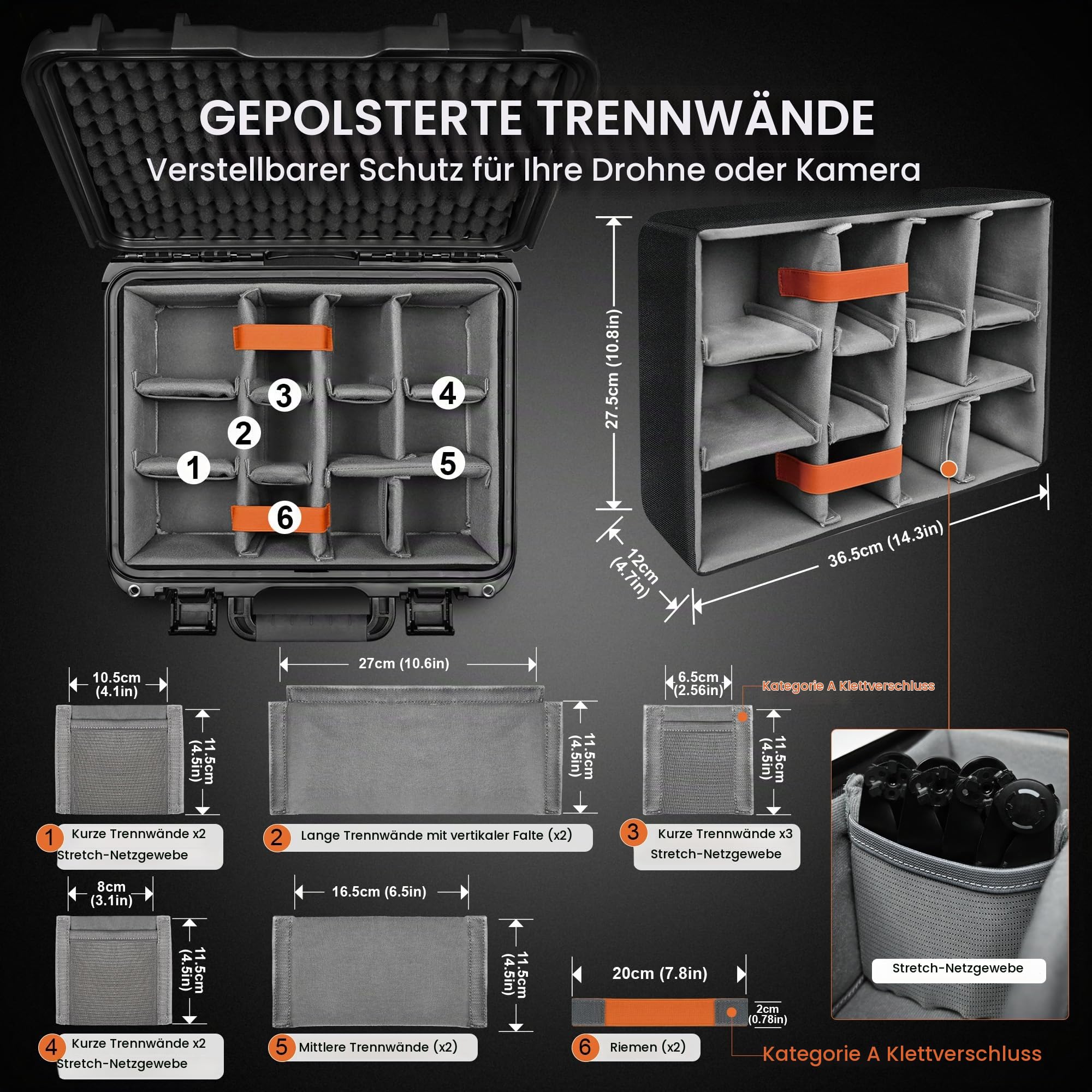 LEKUFEE Wasserdichter Hartschalen-Tragekoffer mit gepolsterten Trennwänden für DJI Mavic 4 Pro, Air 3S, Mini 4 Pro Drohne, teilweise Sony/Canon/Nikon Kamera und Objektive sowie Zubehör