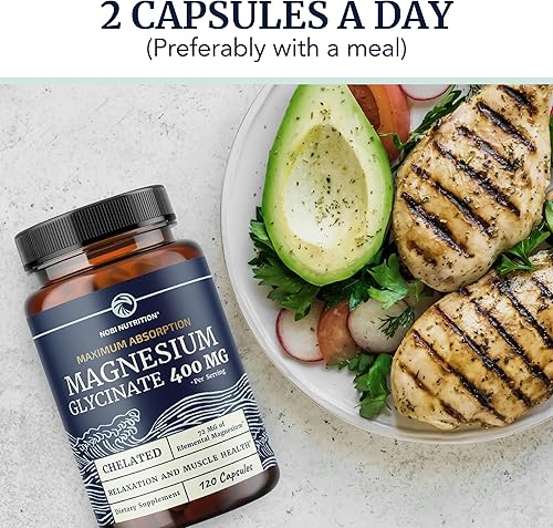 Miniatura 6 de Glicinato de magnesio 400 mg  Fórmula de alta absorción para dormir, calma, relajación muscular, apoyo cardíaco, hueso y nervioso para mujeres y