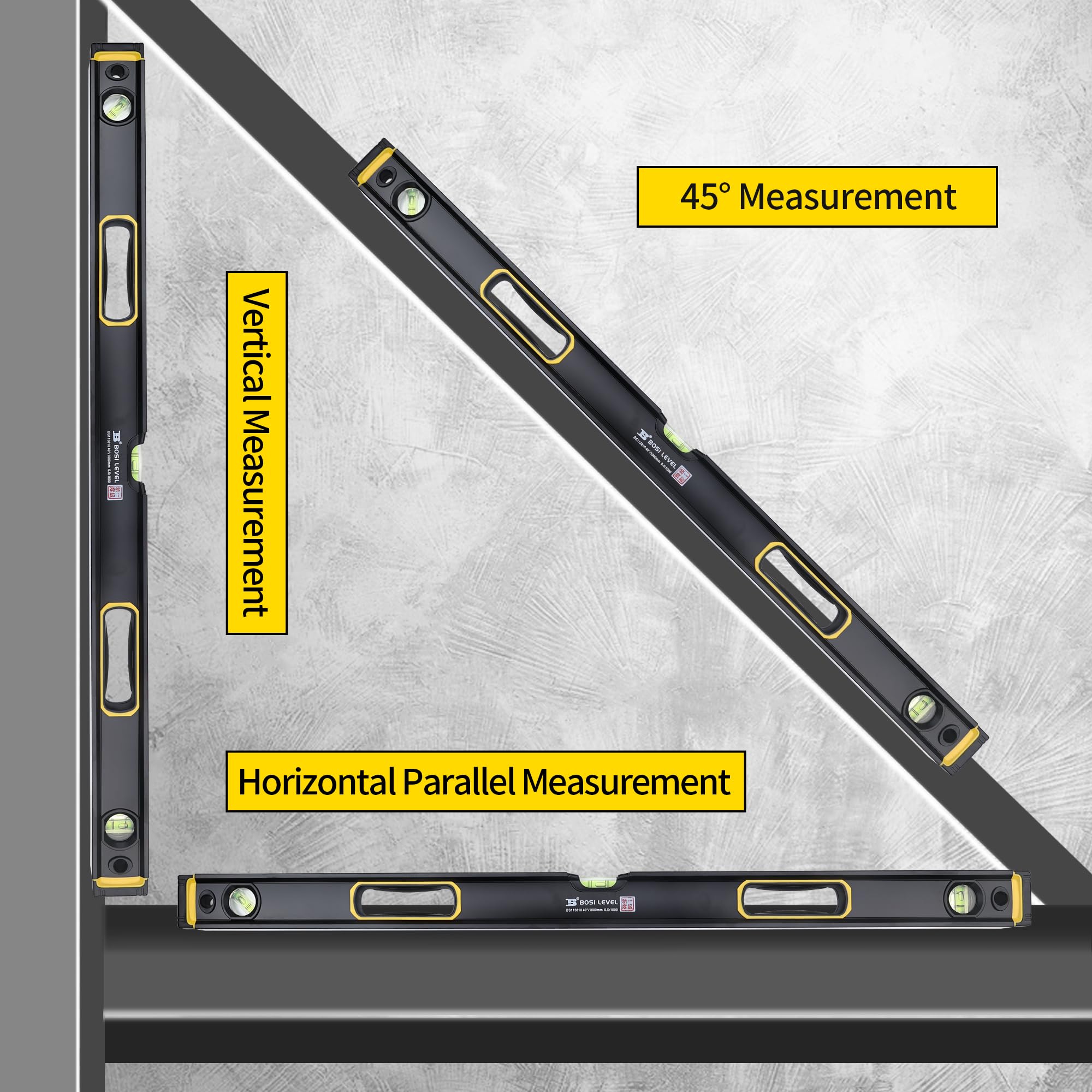 Livella magnetica della bolla di 40"/1000mm, Dual-View/lega di alluminio ad alta resistenza | Precisione 180°/45°/90° 3-Vial, tappo terminale ammortizzante, professionale per livellamento/misurazione