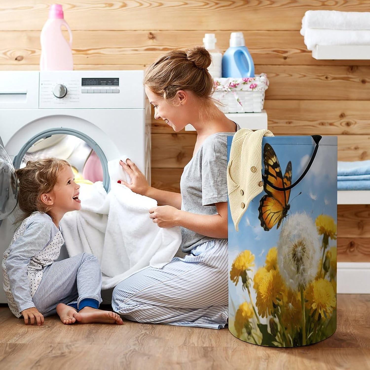 Golden Whispers Laundry Hamper 86L Waterproof Collapsible Clothes Basket with Double Handles Freestanding Foldable Laundry Basket Large Clothes Hamper for Bathroom