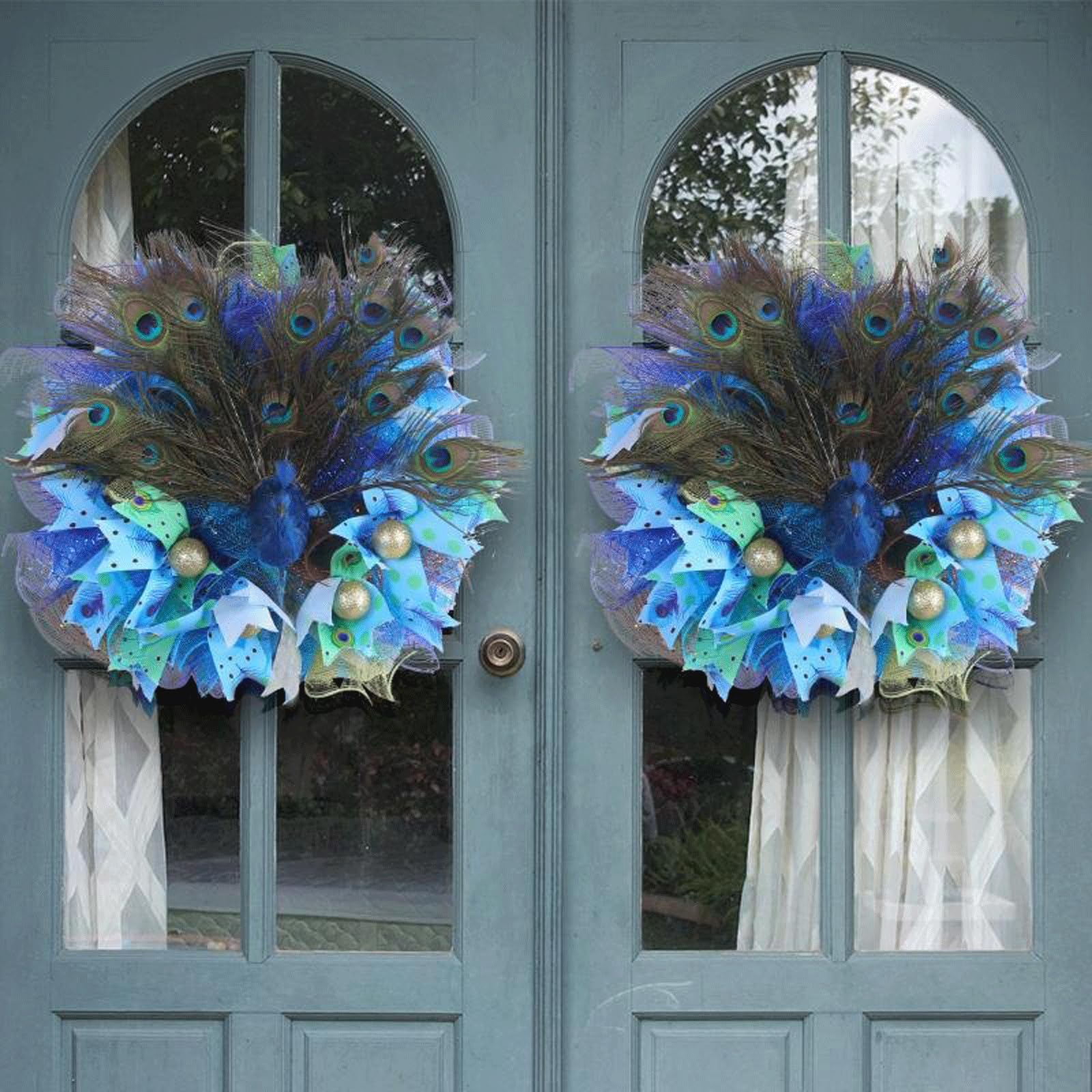 Ghirlanda da Esterno per Porta d'ingresso - Ghirlanda Primaverile in plastica Blu da 19x19 Pollici per Primavera/Estate, Cartello per Porta d'ingresso per finestre