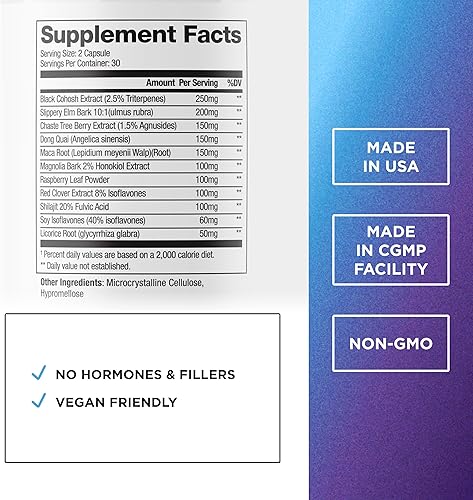 Miniatura 2 de DR EMIL NUTRITION Suplementos para la menopausia para mujeres, alivio de la menopausia multisíntoma con cohosh negro, bayas de árbol casto y Dong