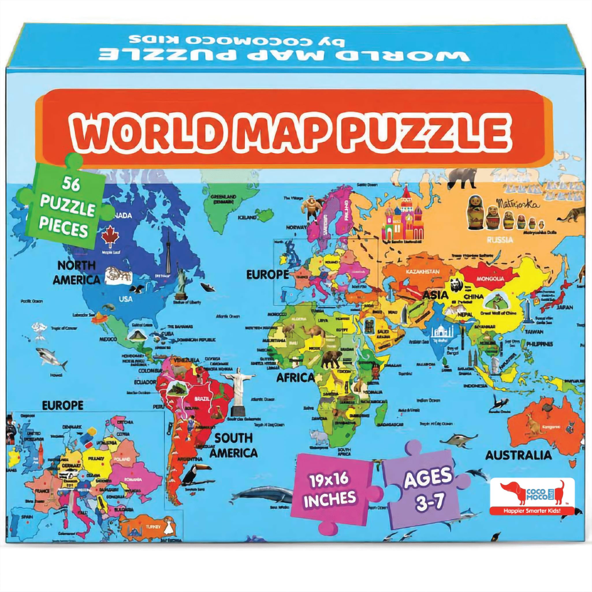 CocoMoco Kids World Map Puzzle for 3 to 6 Year Old Boys and Girls, 56 Pieces, Learning and Educational Gift, Return Gift for Kids (Pack of 1)-image-18