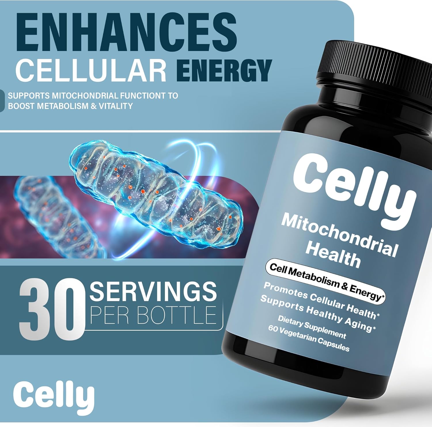 Celly Mitochondrial Health | Longevity Supplement for Cellular Nutrition and Healthy Aging | Promotes Mitochondria ATP Energy with CoQ10, Resveratrol & Green Coffee | Made in USA & 3rd Party Tested - Image 2