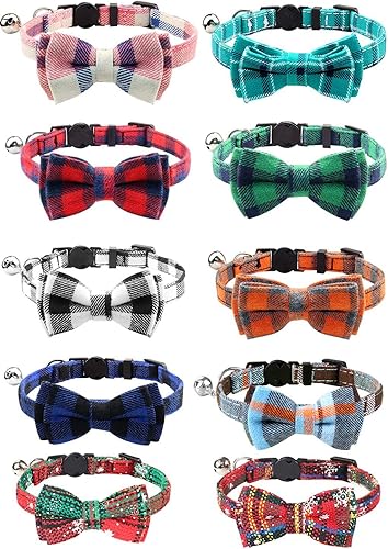 Vista 82 de Collar Joytale con corbatín y campana, lindos patrones de cuadros, 1 o 2 unidades de collares de seguridad para gato, Rojo