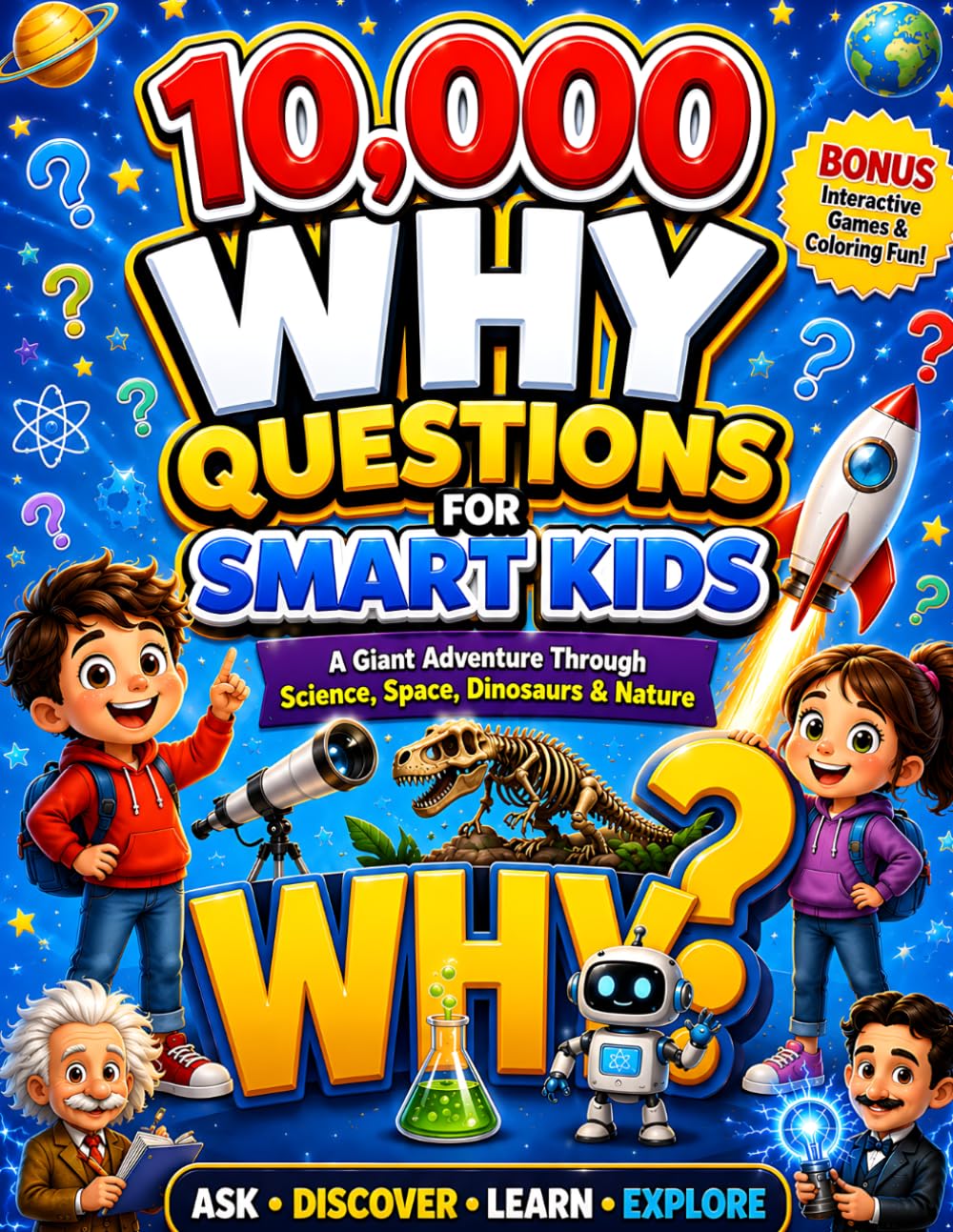 10000 Why Questions For Smart Kids: A Giant Adventure Through Science, Space , Dinosaurs & nature